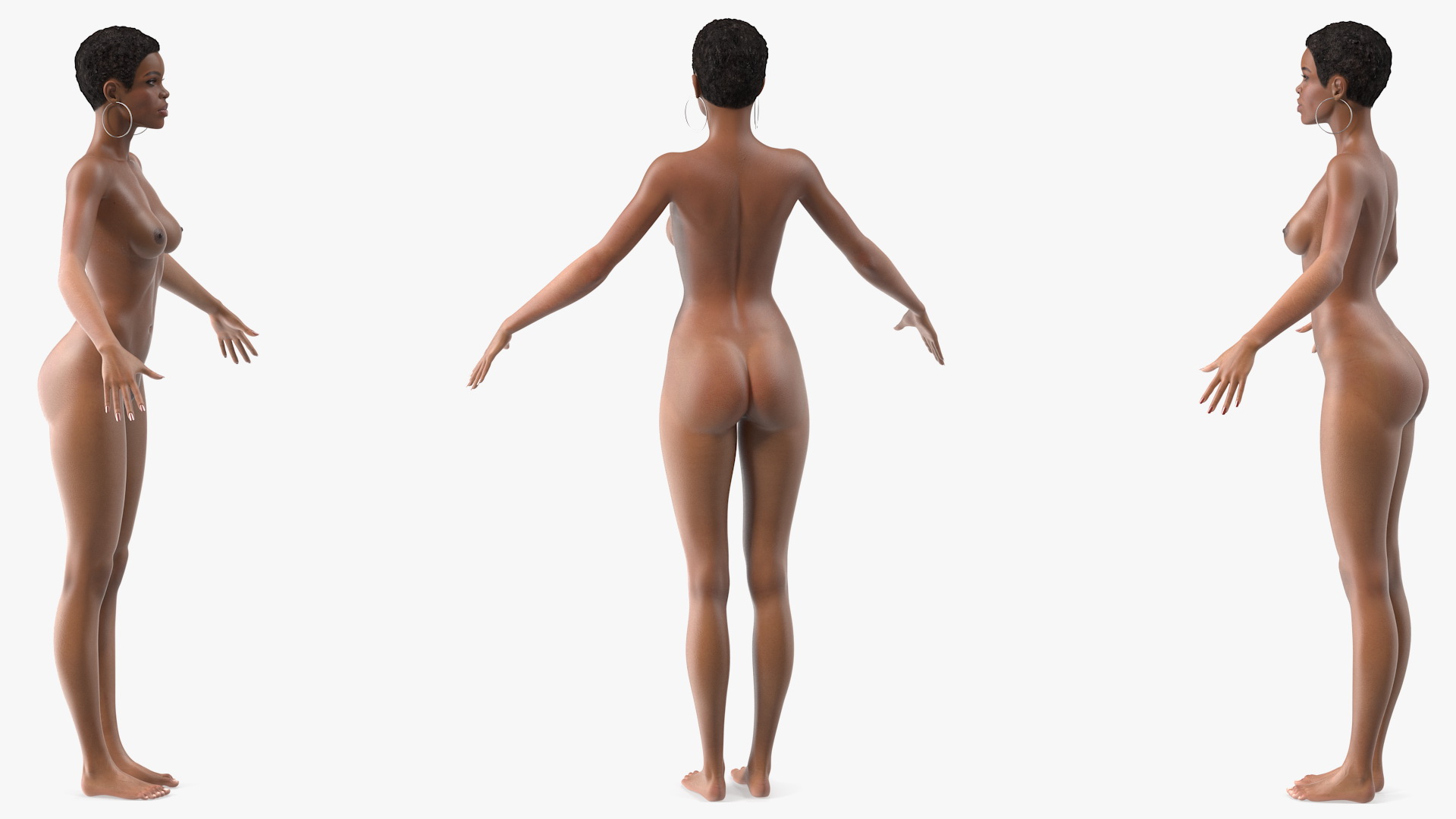 Nude Light Skin Black Woman T Pose 3D model