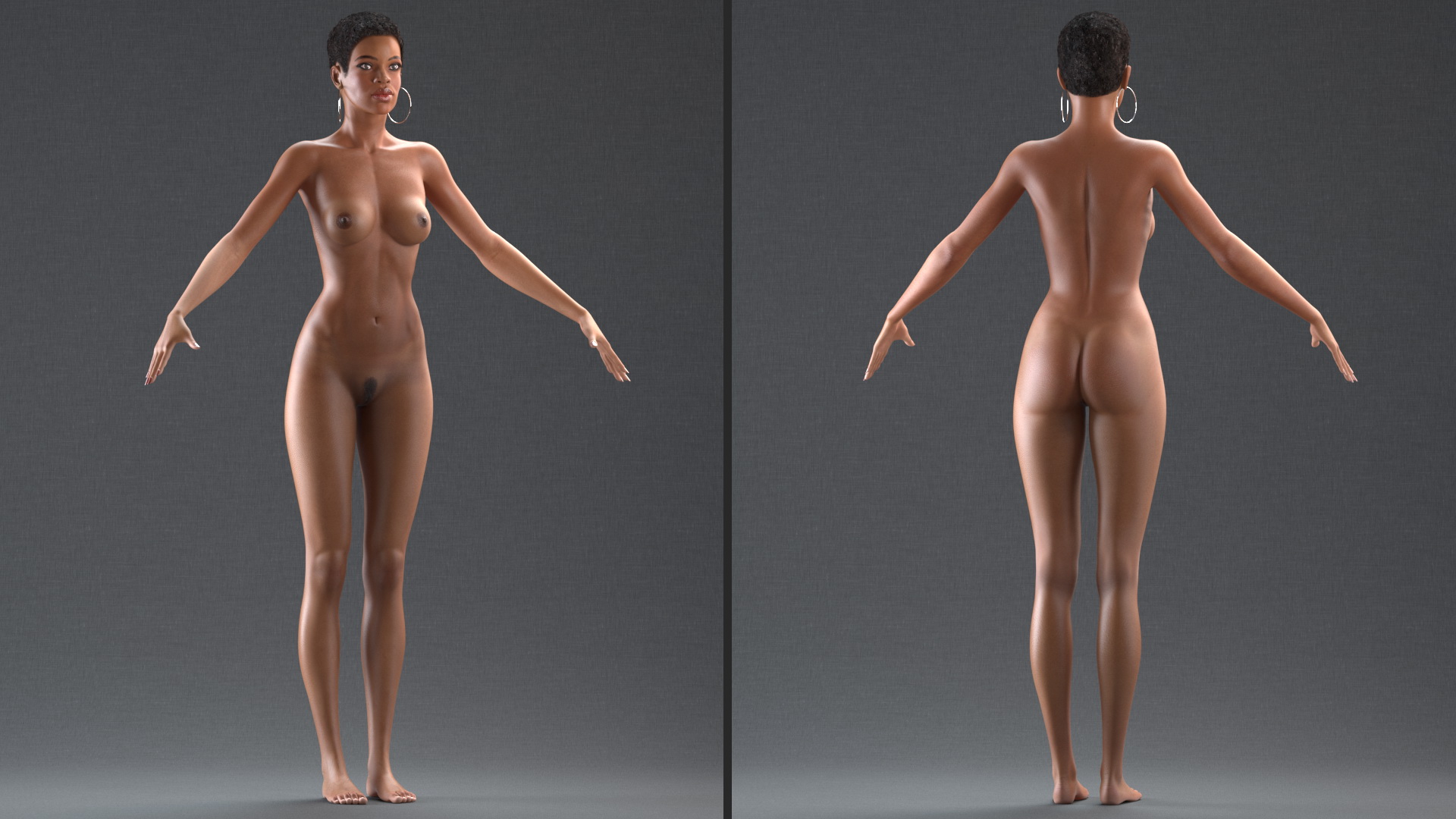 Nude Light Skin Black Woman T Pose 3D model