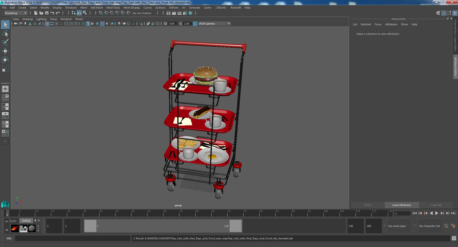 3D Tray Cart with Red Trays and Food model