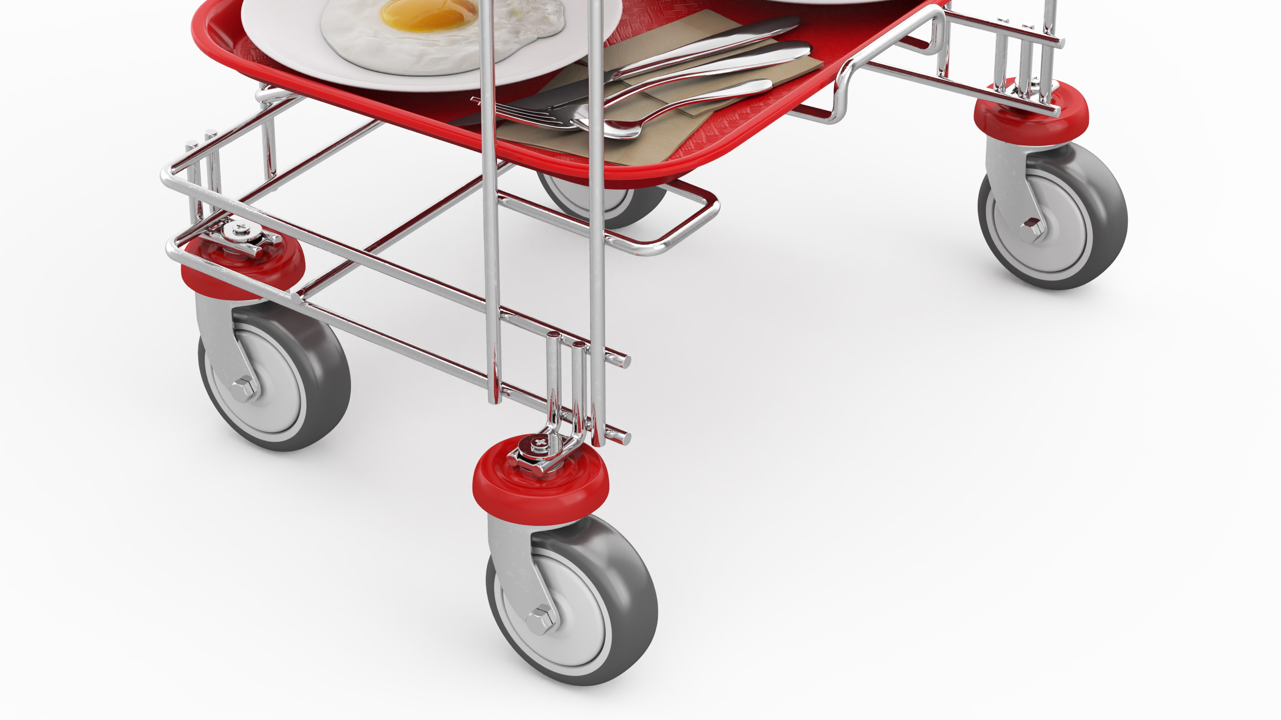 3D Tray Cart with Red Trays and Food model