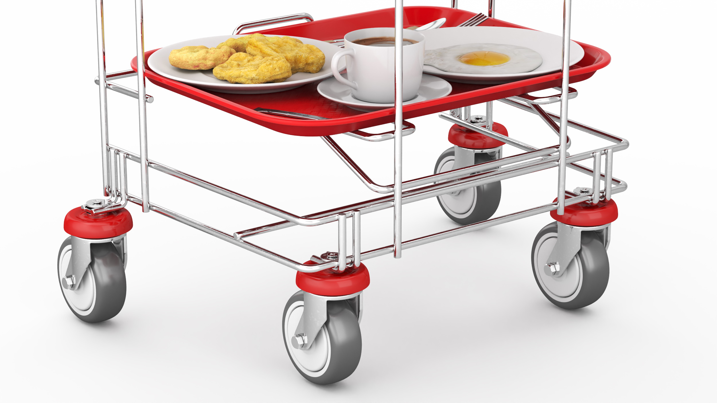 3D Tray Cart with Red Trays and Food model