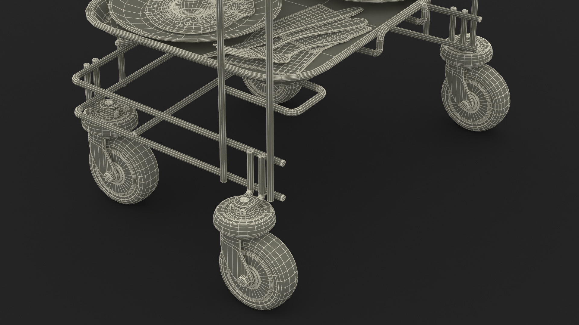 3D Tray Cart with Red Trays and Food model