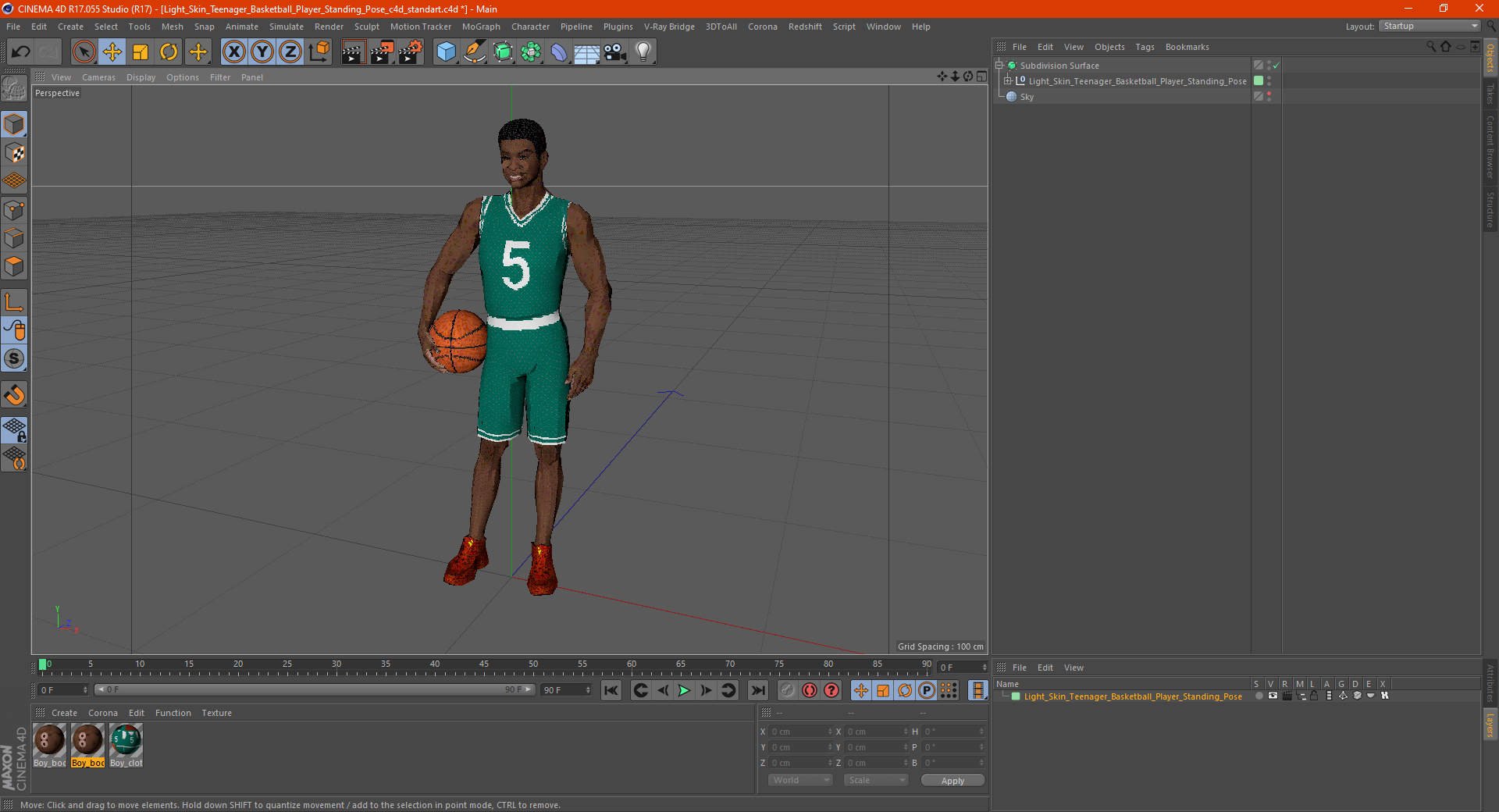 3D Light Skin Teenager Basketball Player Standing Pose