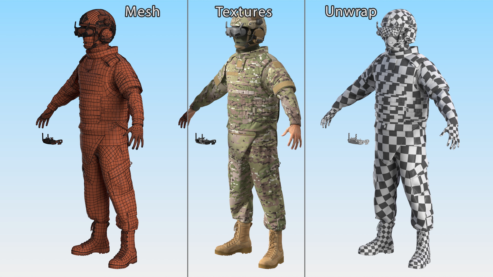 3D FPV Drone Military Operator Fur Rigged model