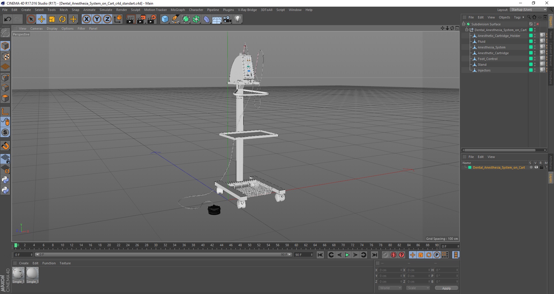 Dental Anesthesia System on Cart 3D