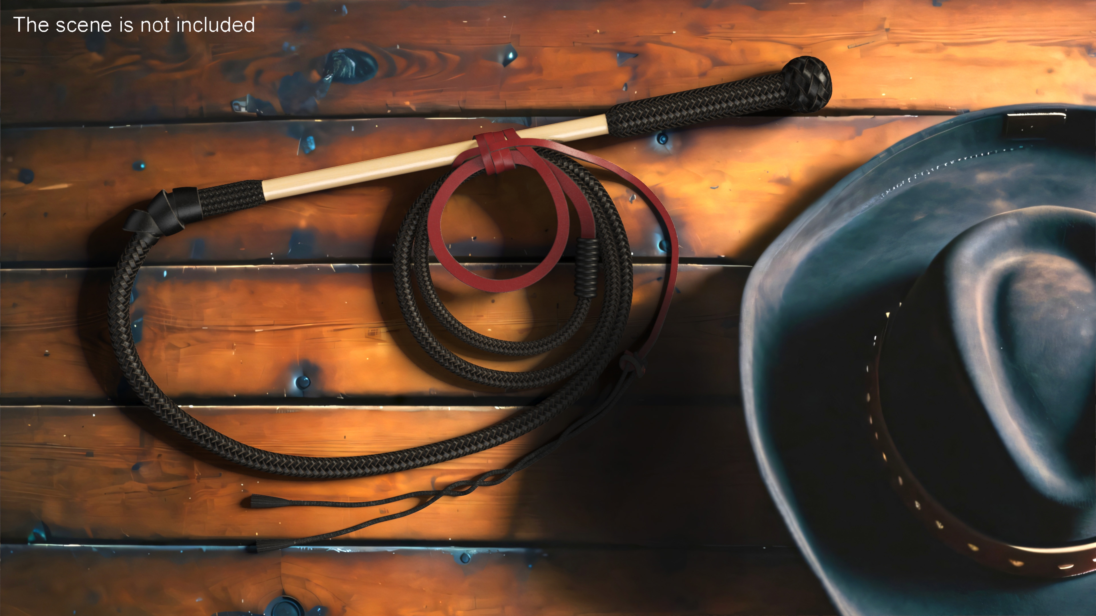 3D model Leather Bullwhip Coiled Black Rigged for Maya