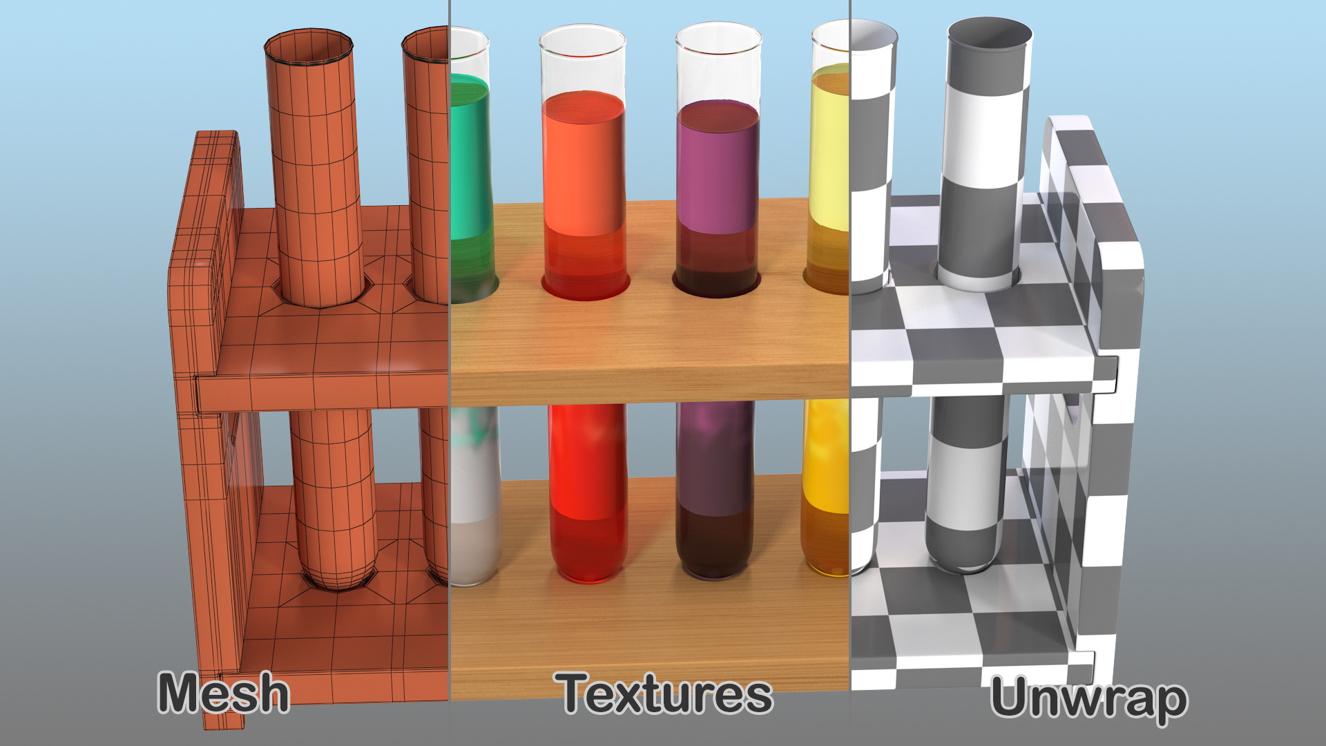 Laboratory Test Tubes in Rack 3D model