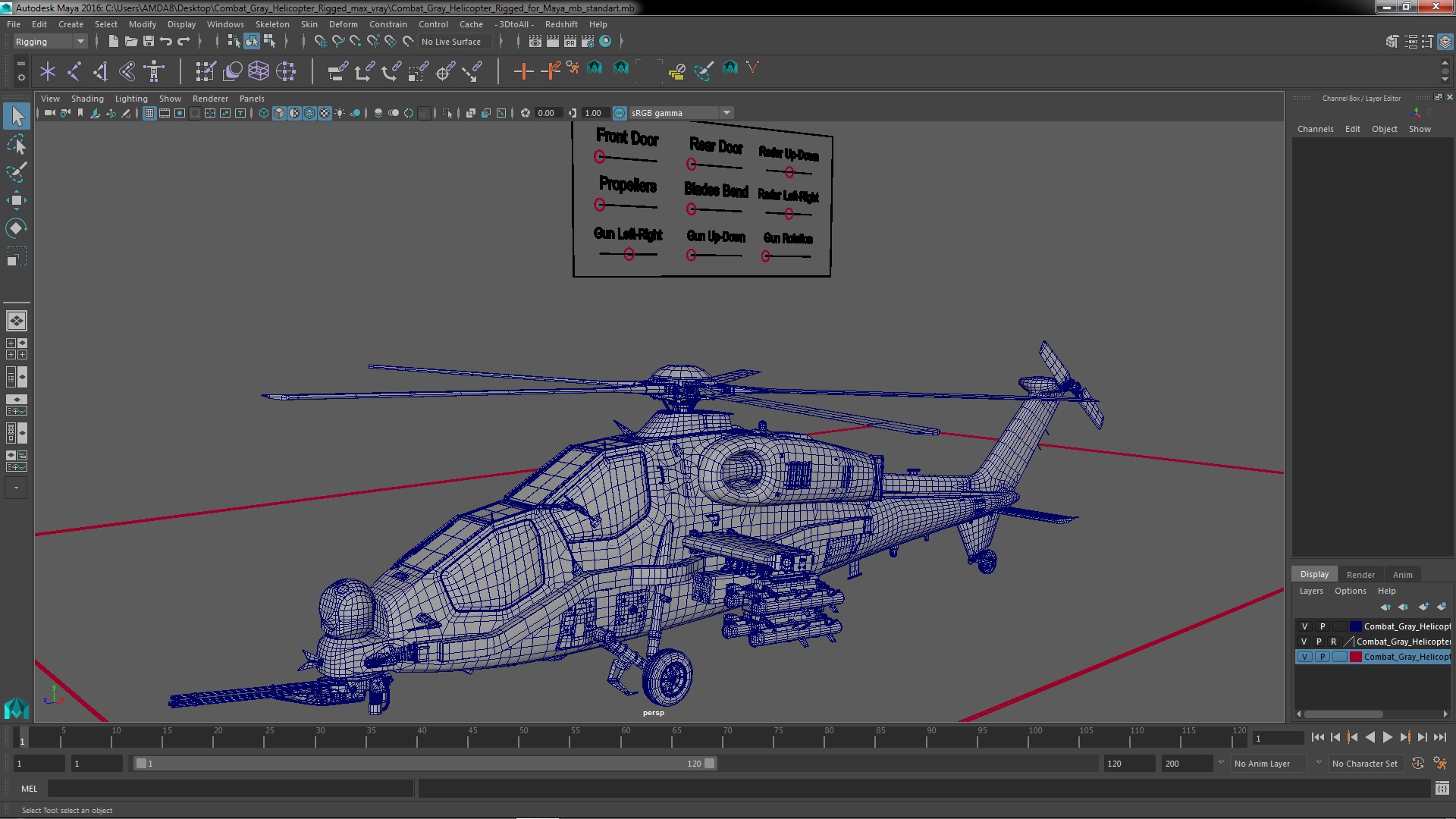 3D Combat Gray Helicopter Rigged for Maya model