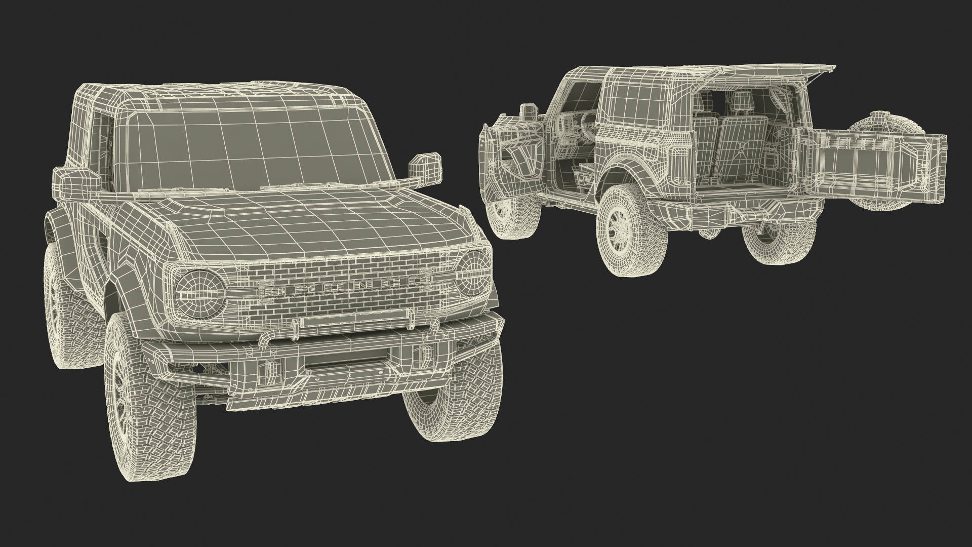 4X4 Ford Bronco Two Door Camouflage Rigged 3D