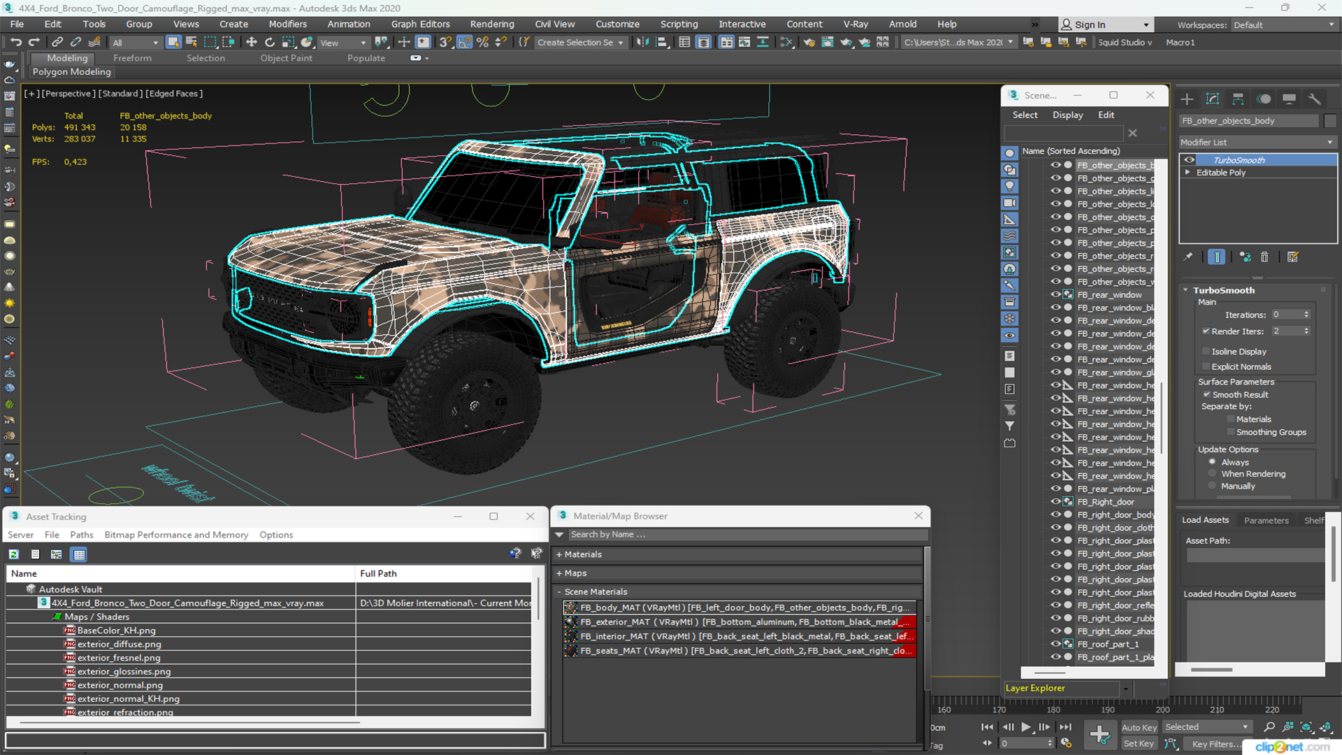 4X4 Ford Bronco Two Door Camouflage Rigged 3D