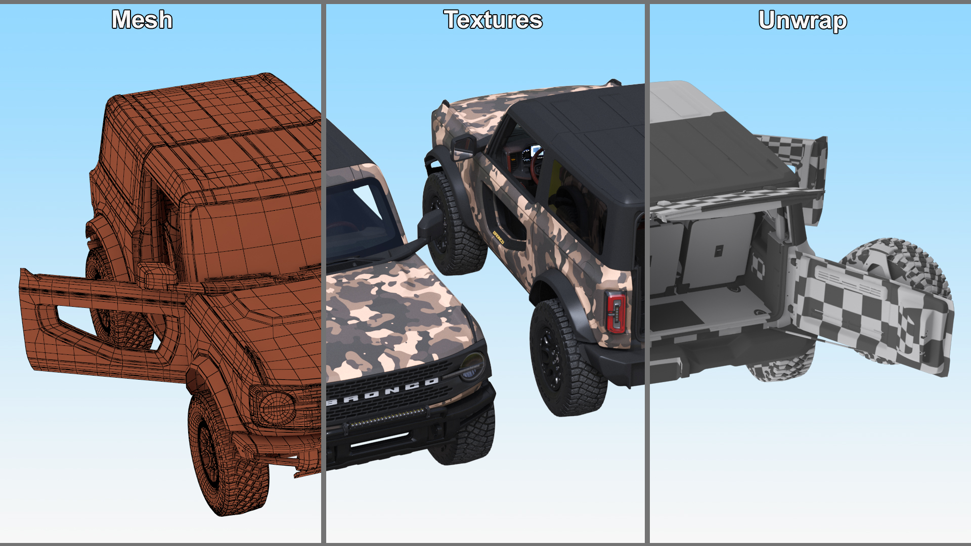 4X4 Ford Bronco Two Door Camouflage Rigged 3D