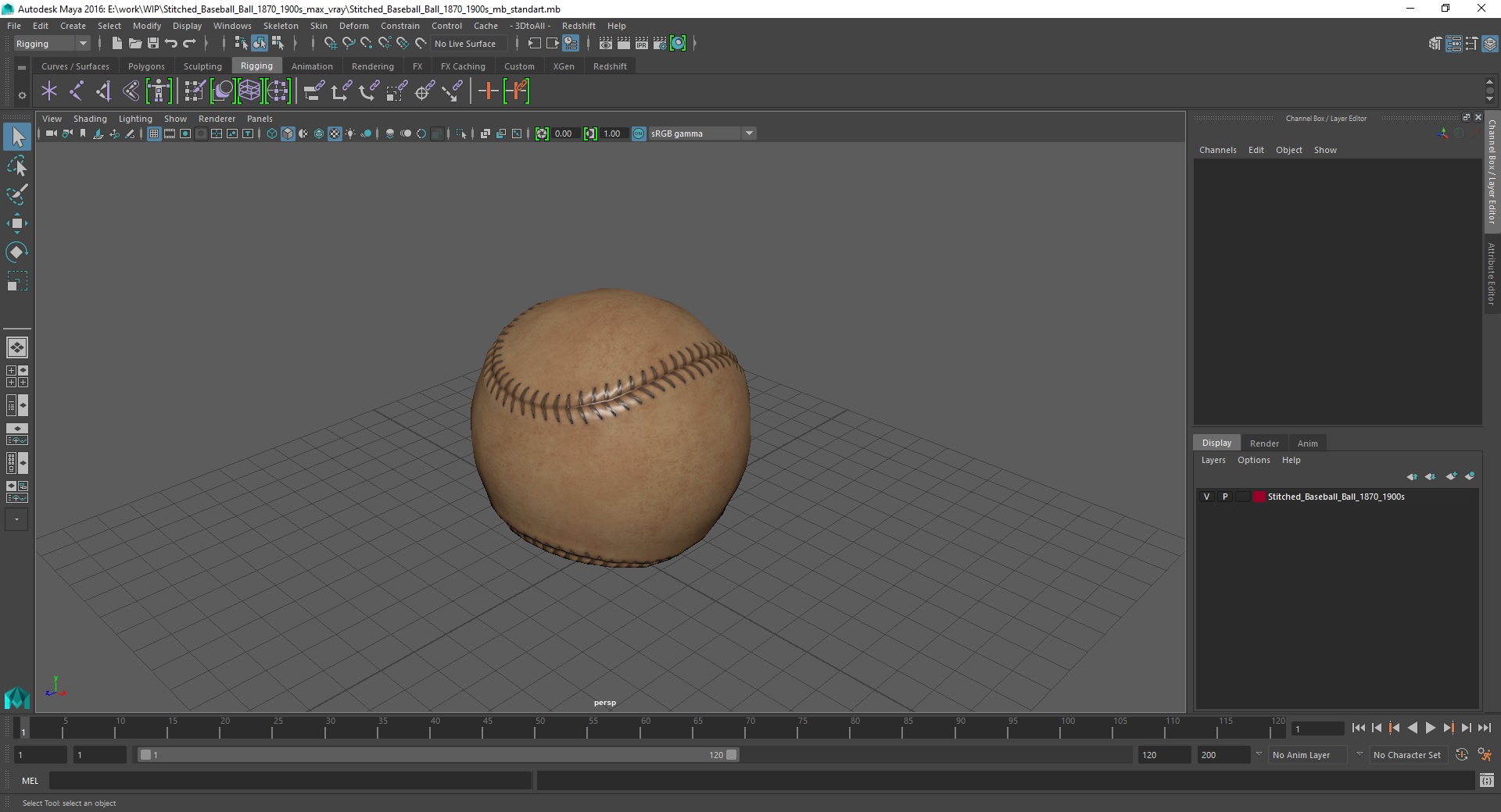 3D Stitched Baseball Ball 1870-1900s model