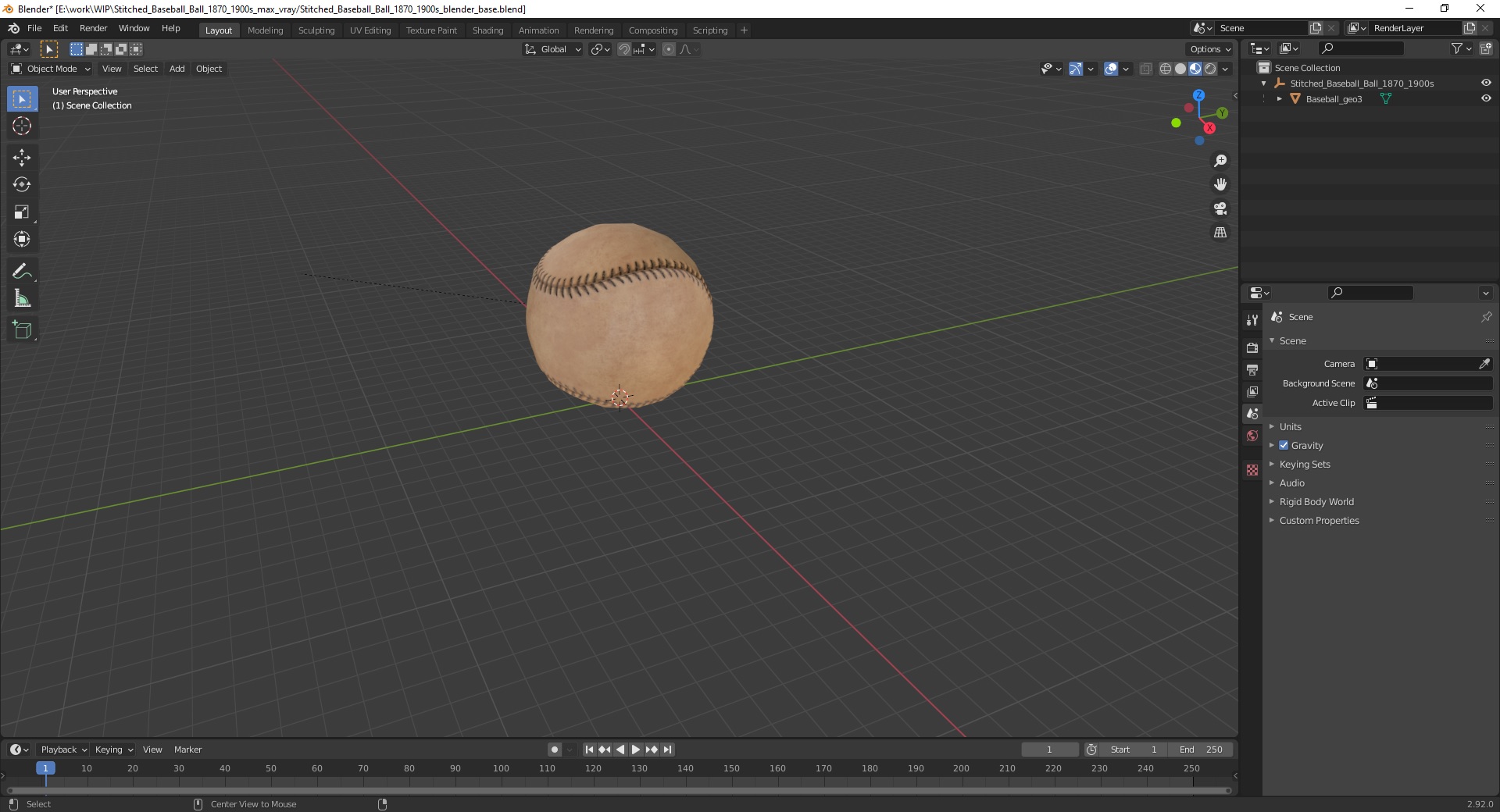 3D Stitched Baseball Ball 1870-1900s model