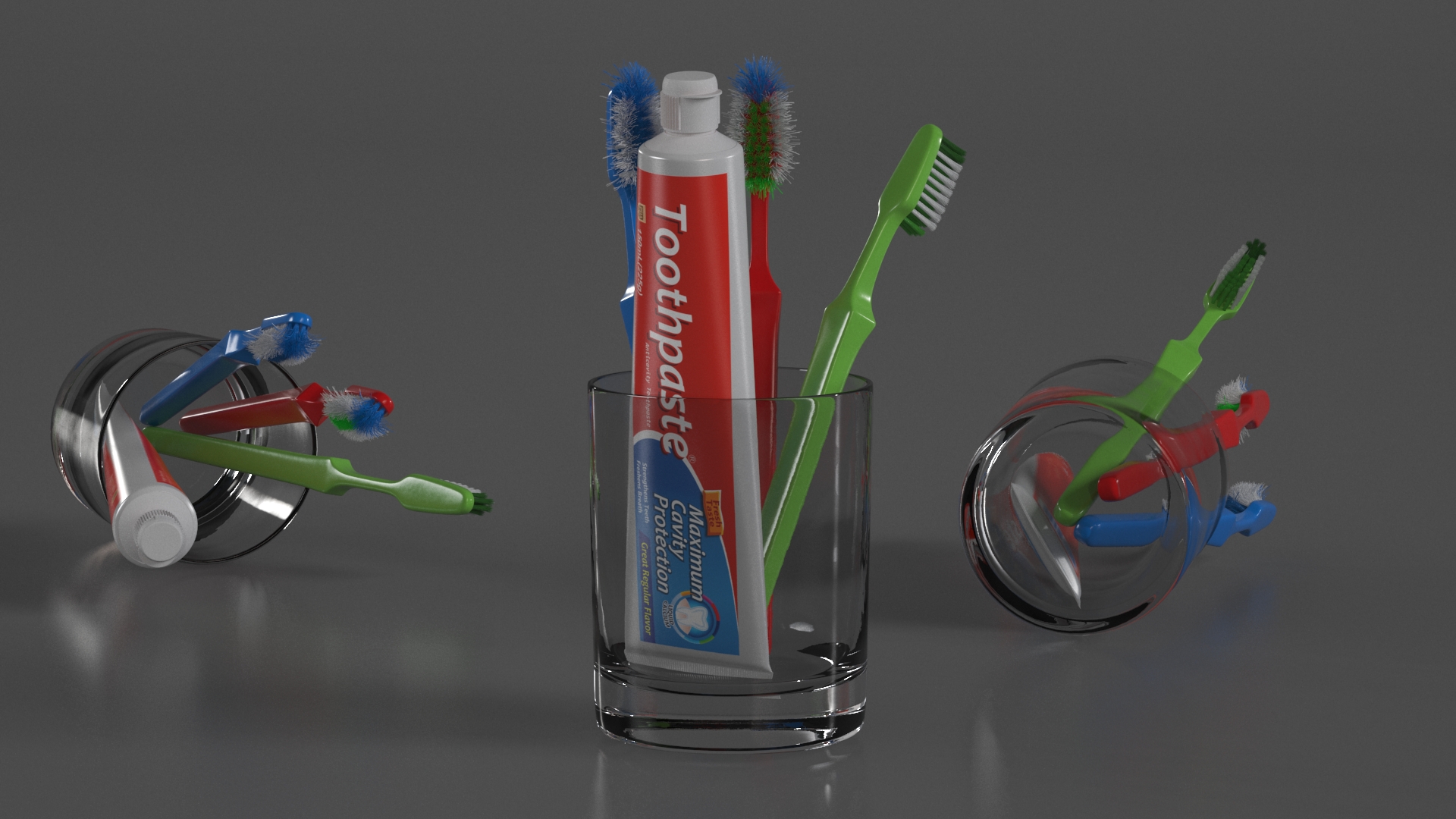 Toothbrushes in Glass with Toothpaste 3D