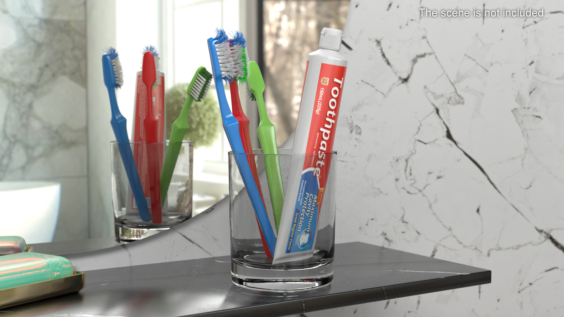 Toothbrushes in Glass with Toothpaste 3D