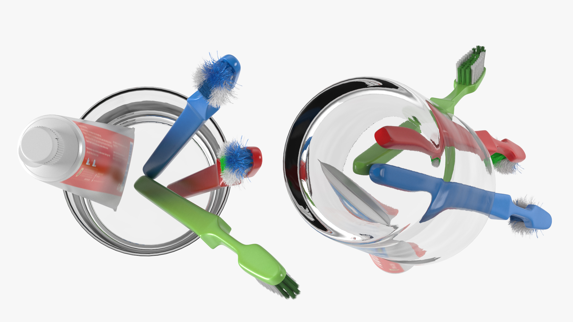 Toothbrushes in Glass with Toothpaste 3D