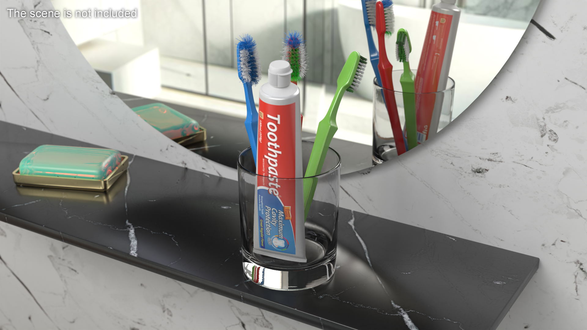 Toothbrushes in Glass with Toothpaste 3D