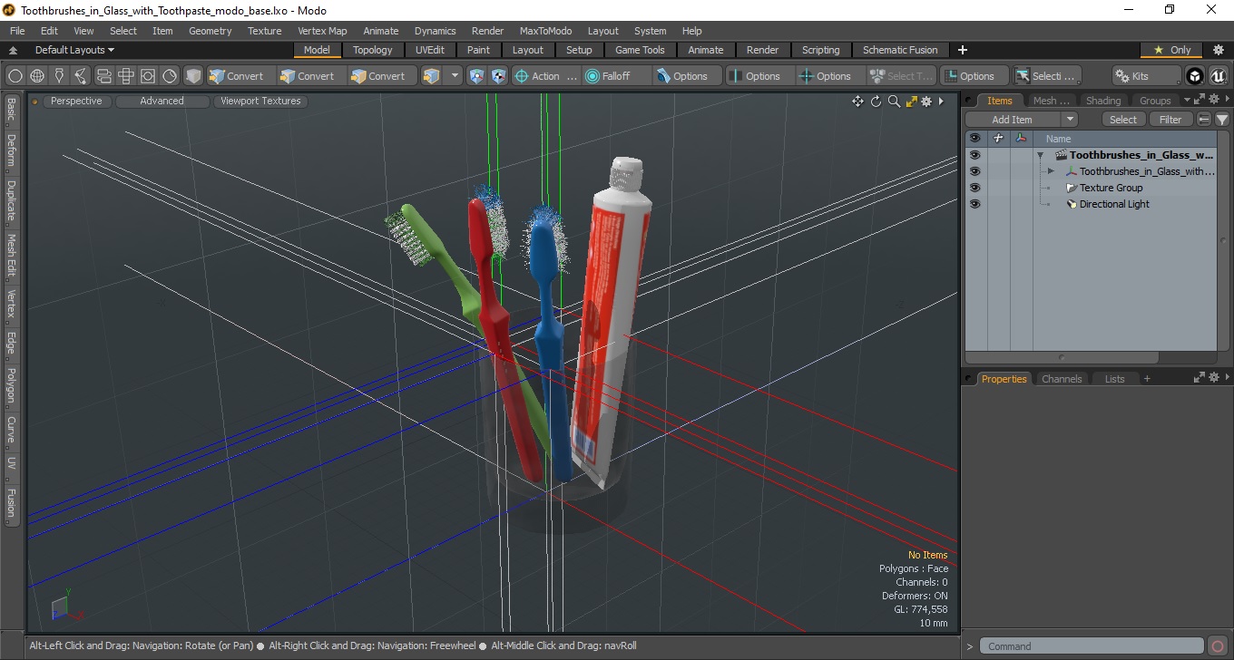 Toothbrushes in Glass with Toothpaste 3D