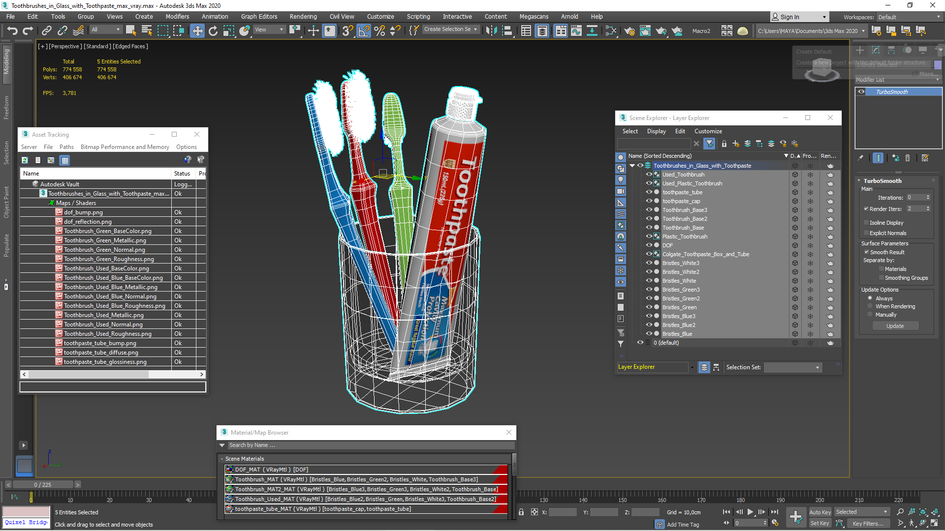 Toothbrushes in Glass with Toothpaste 3D