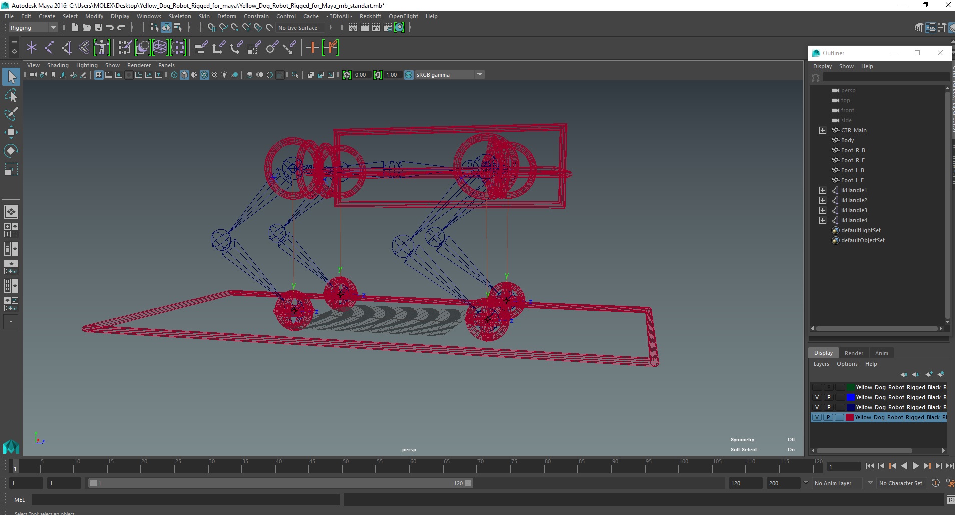 Yellow Dog Robot Rigged for Maya 3D