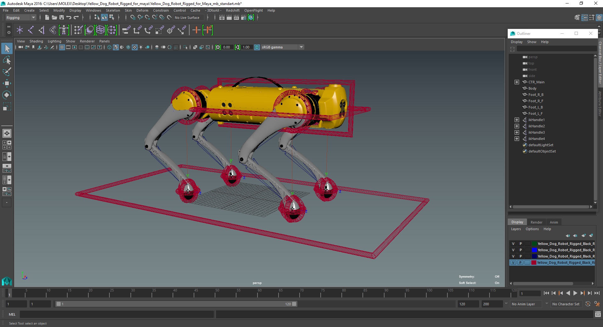 Yellow Dog Robot Rigged for Maya 3D