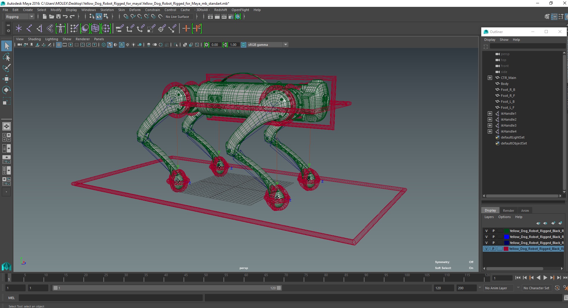 Yellow Dog Robot Rigged for Maya 3D