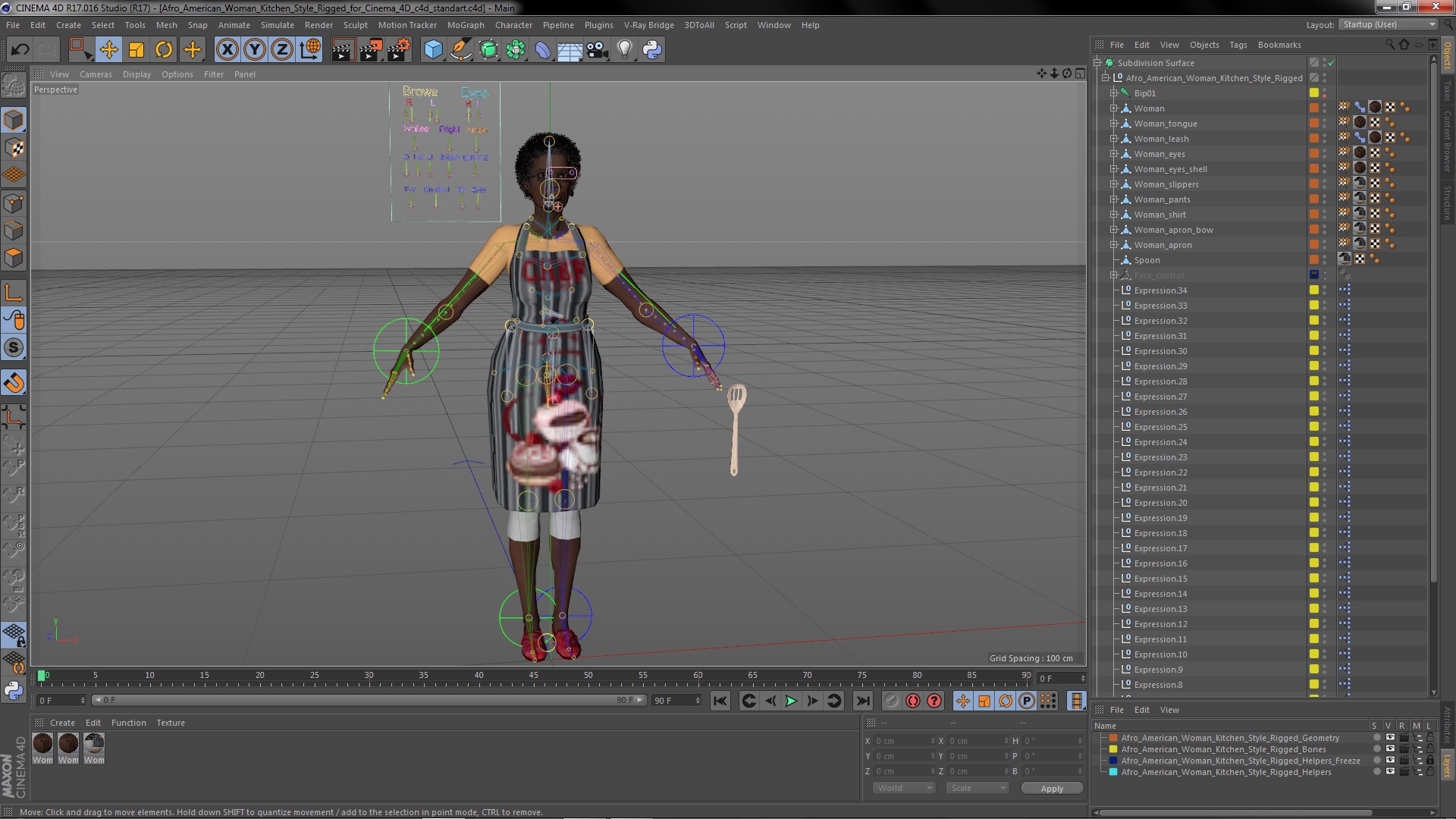 Afro American Woman Kitchen Style Rigged for Cinema 4D 3D model