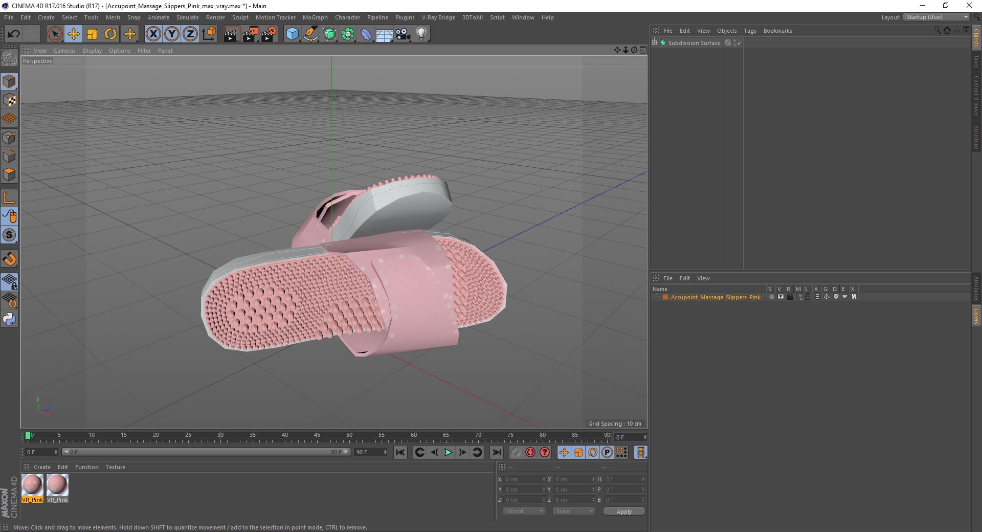 3D model Acupoint Massage Slippers Pink