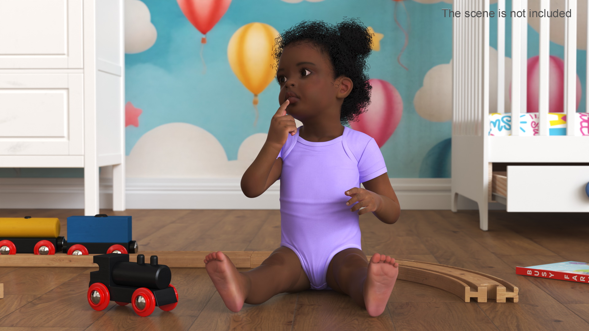 Little Girl Light Black Skin in Bodysuit Rigged 3D