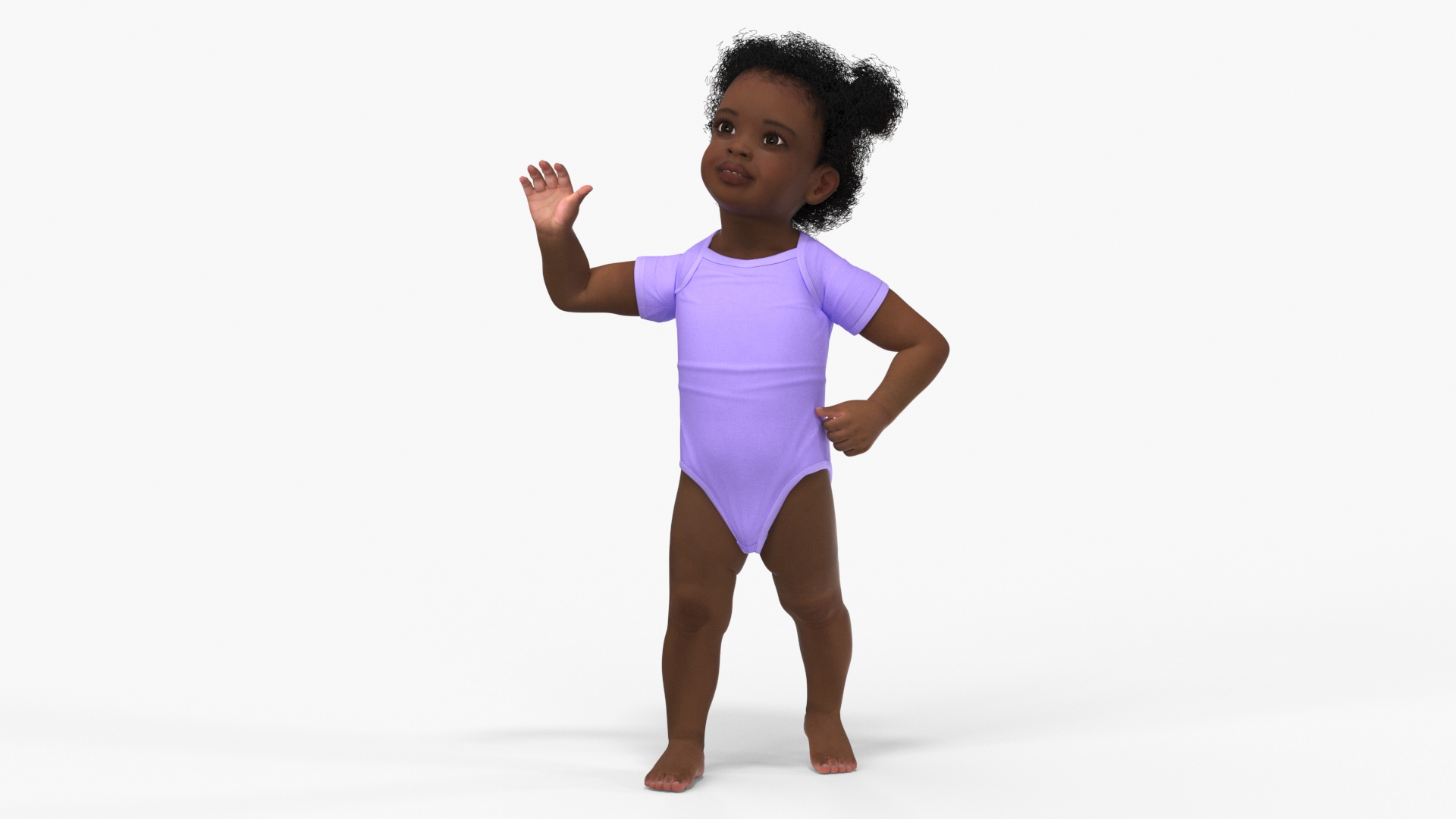 Little Girl Light Black Skin in Bodysuit Rigged 3D