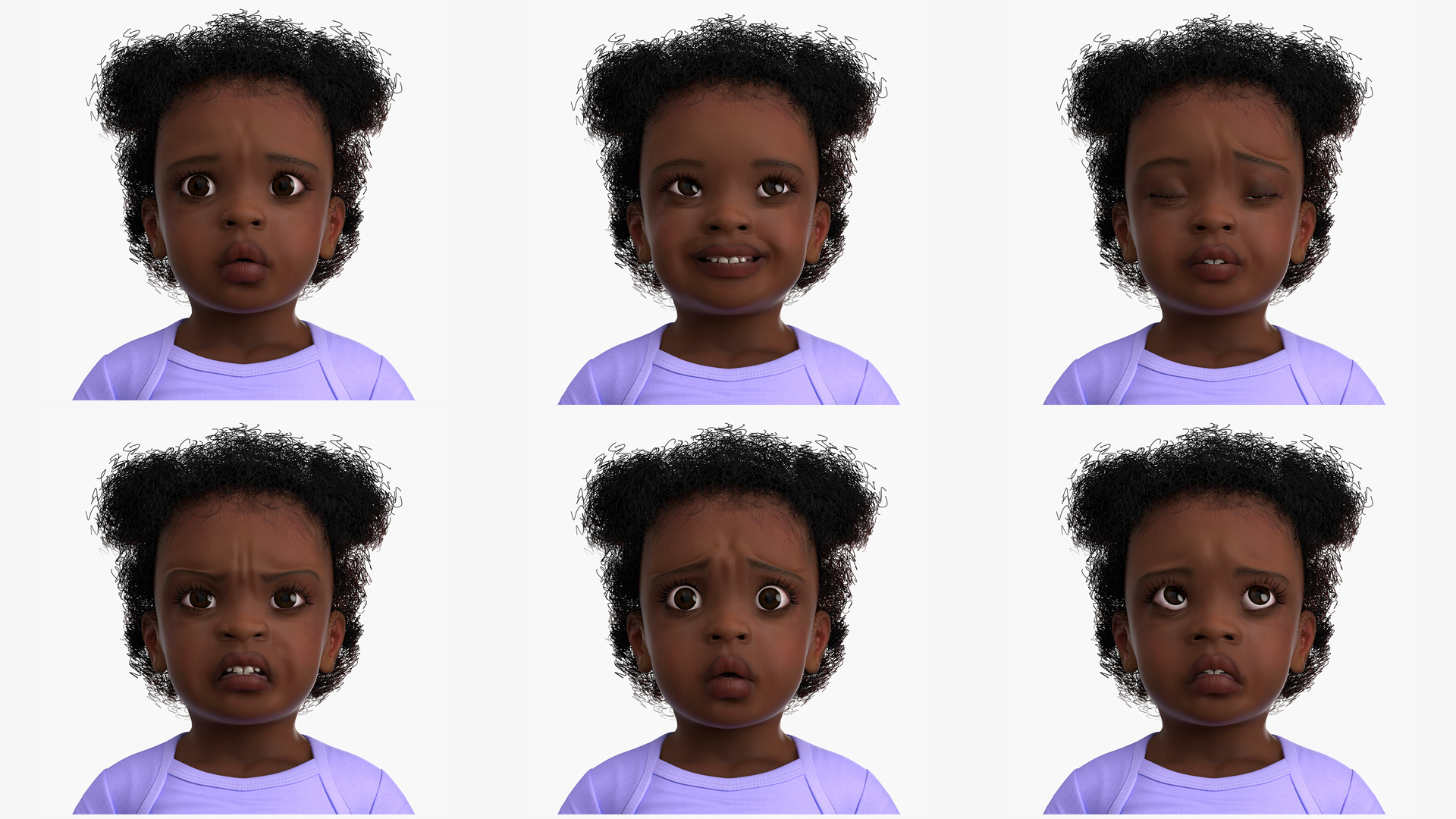 Little Girl Light Black Skin in Bodysuit Rigged 3D