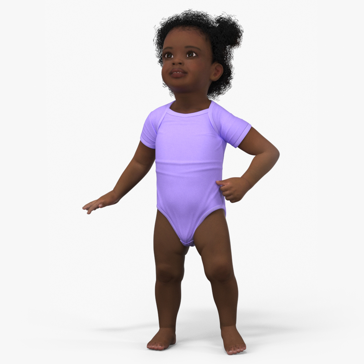 Little Girl Light Black Skin in Bodysuit Rigged 3D