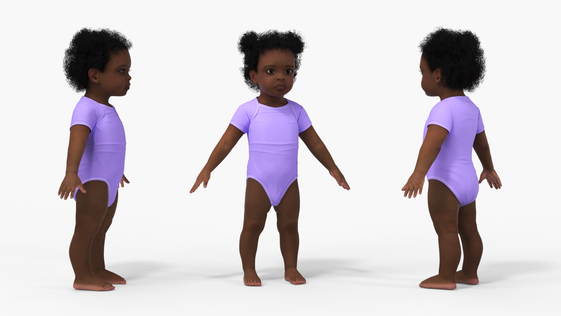 Little Girl Light Black Skin in Bodysuit Rigged 3D