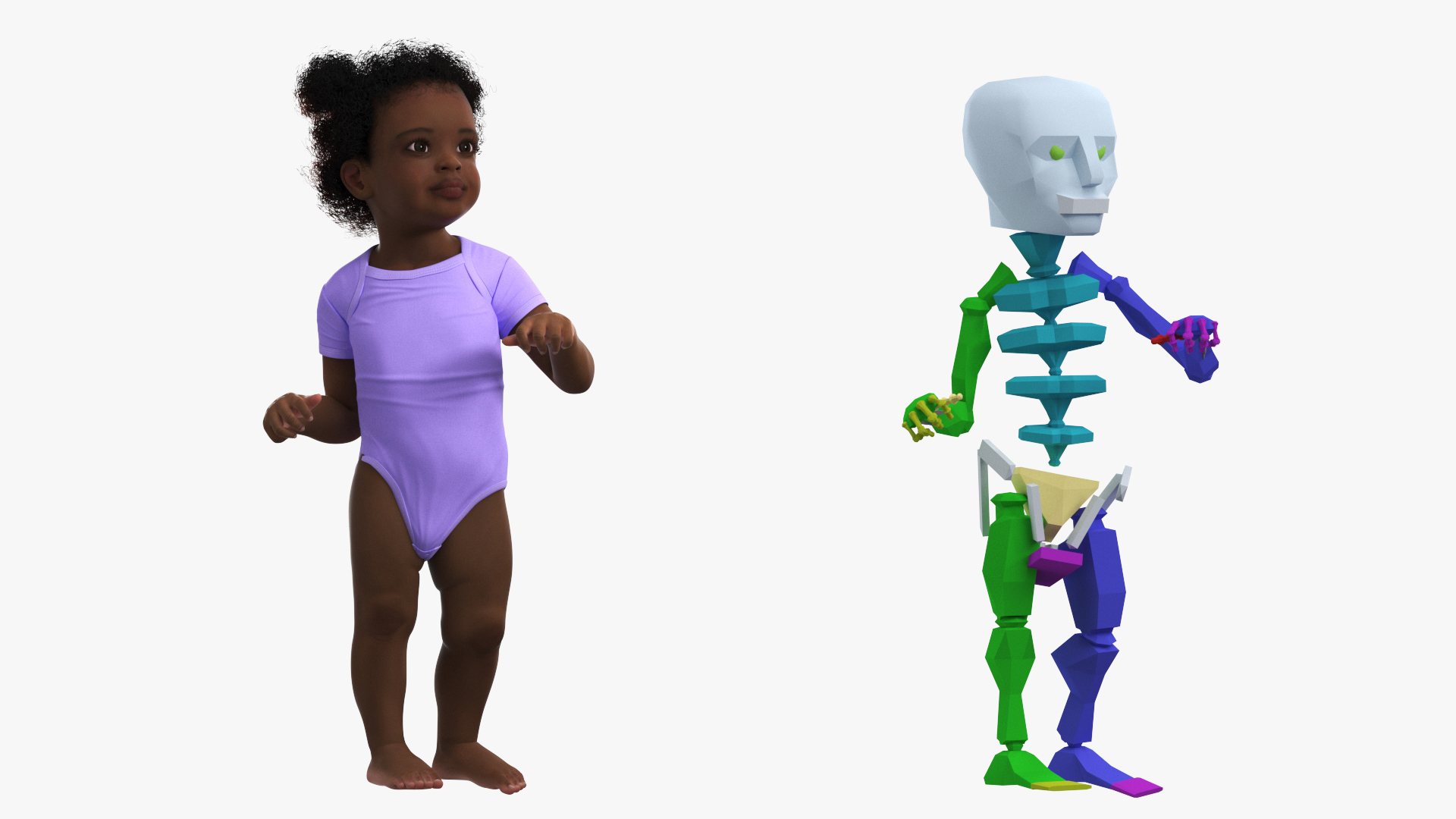 Little Girl Light Black Skin in Bodysuit Rigged 3D