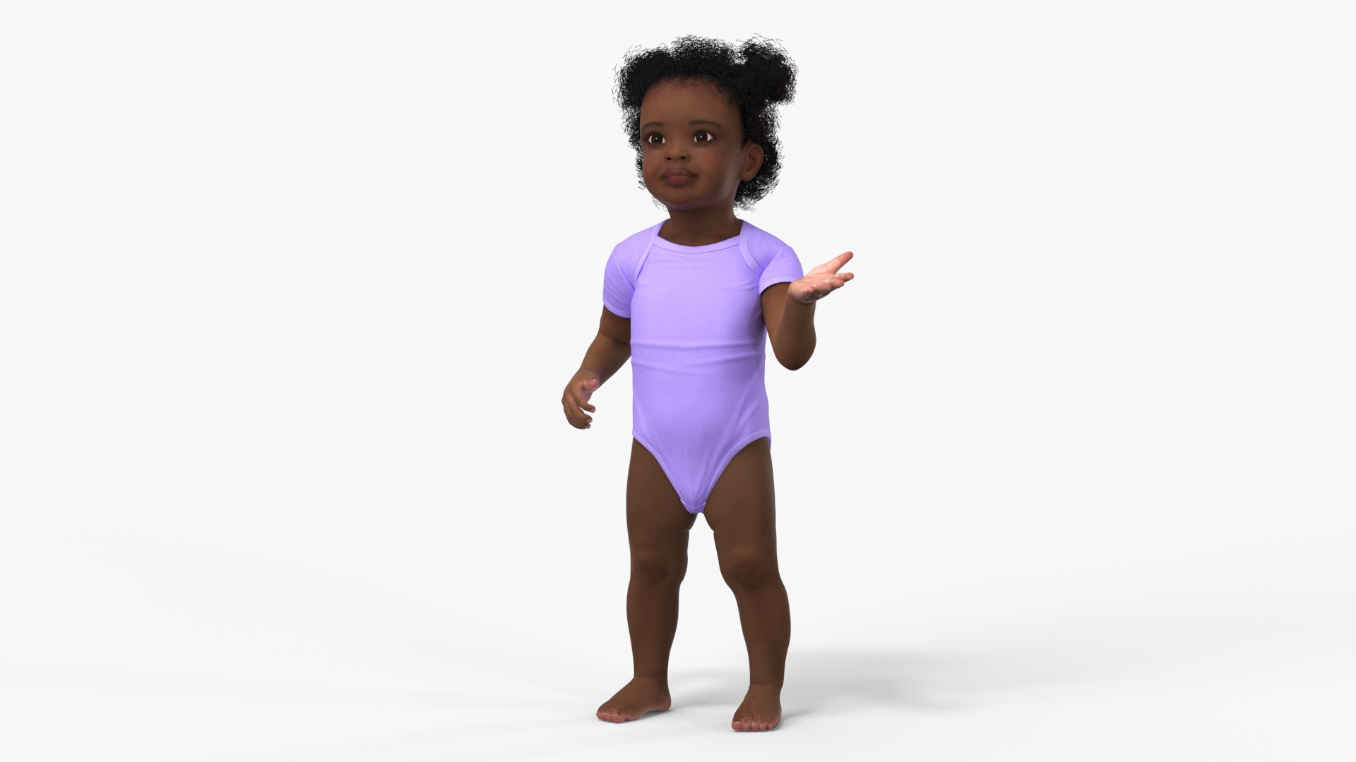 Little Girl Light Black Skin in Bodysuit Rigged 3D