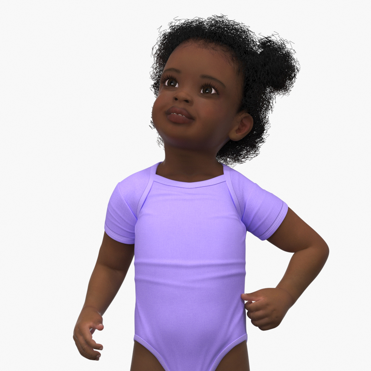 Little Girl Light Black Skin in Bodysuit Rigged 3D