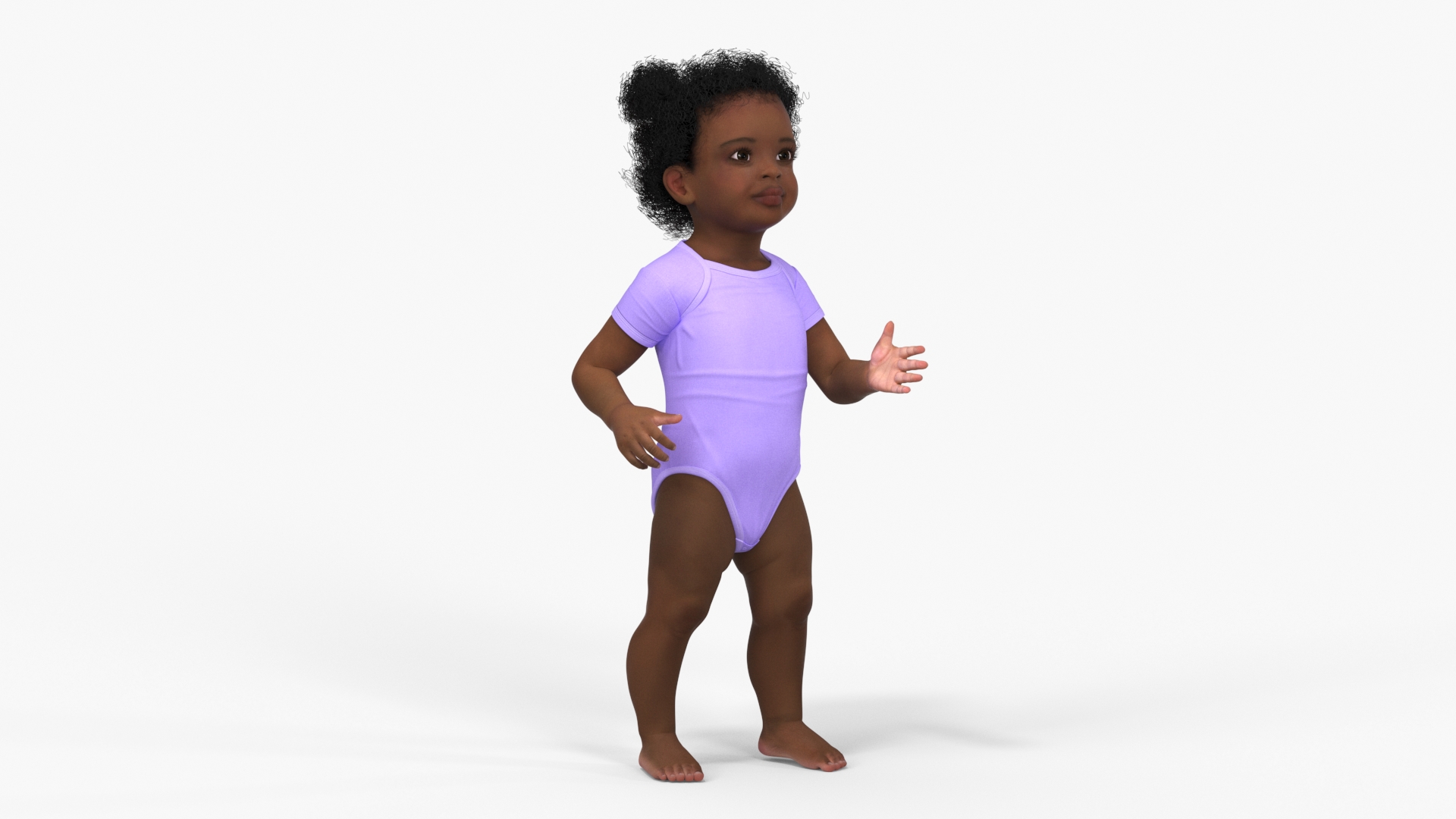 Little Girl Light Black Skin in Bodysuit Rigged 3D