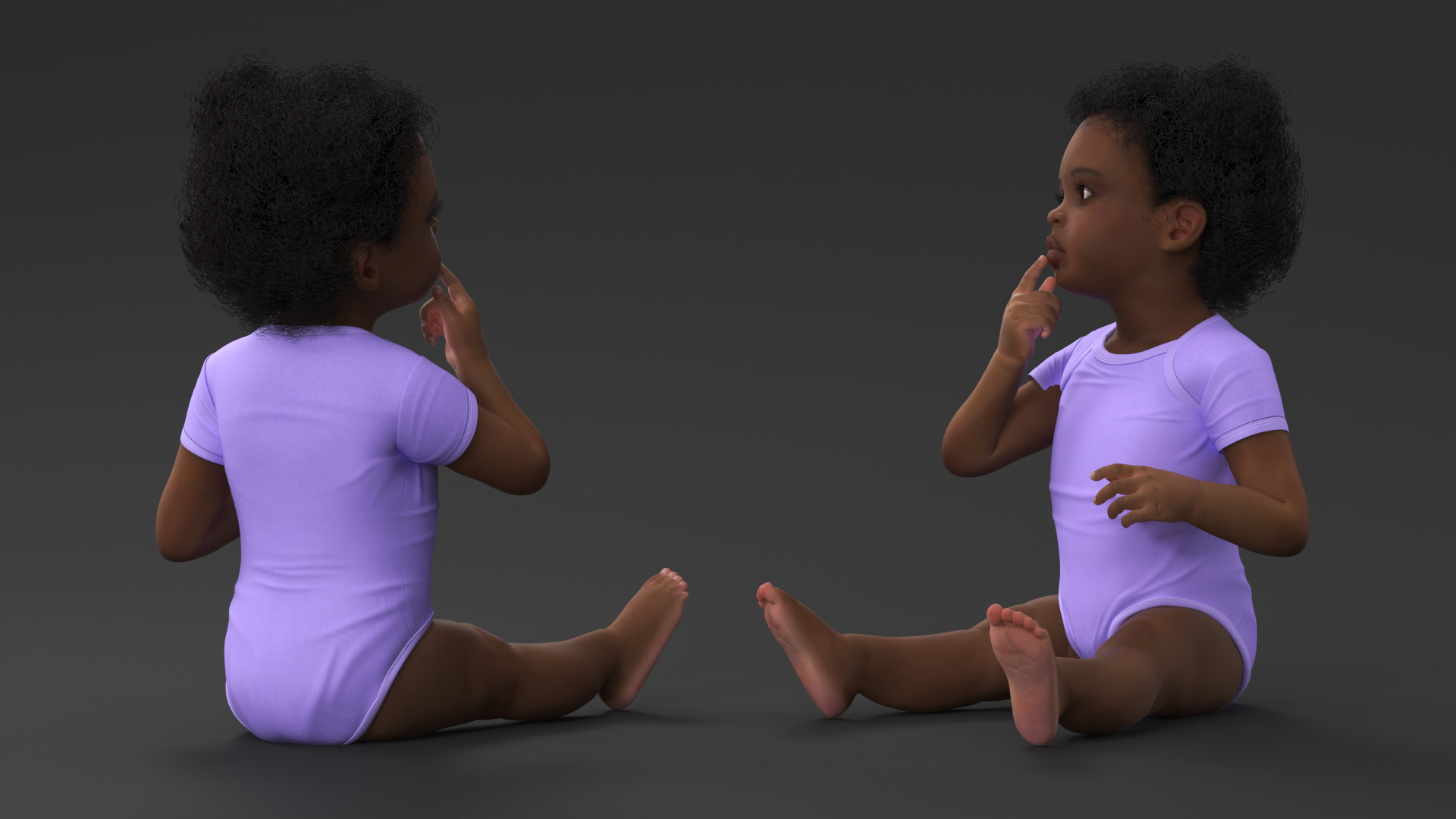 Little Girl Light Black Skin in Bodysuit Rigged 3D