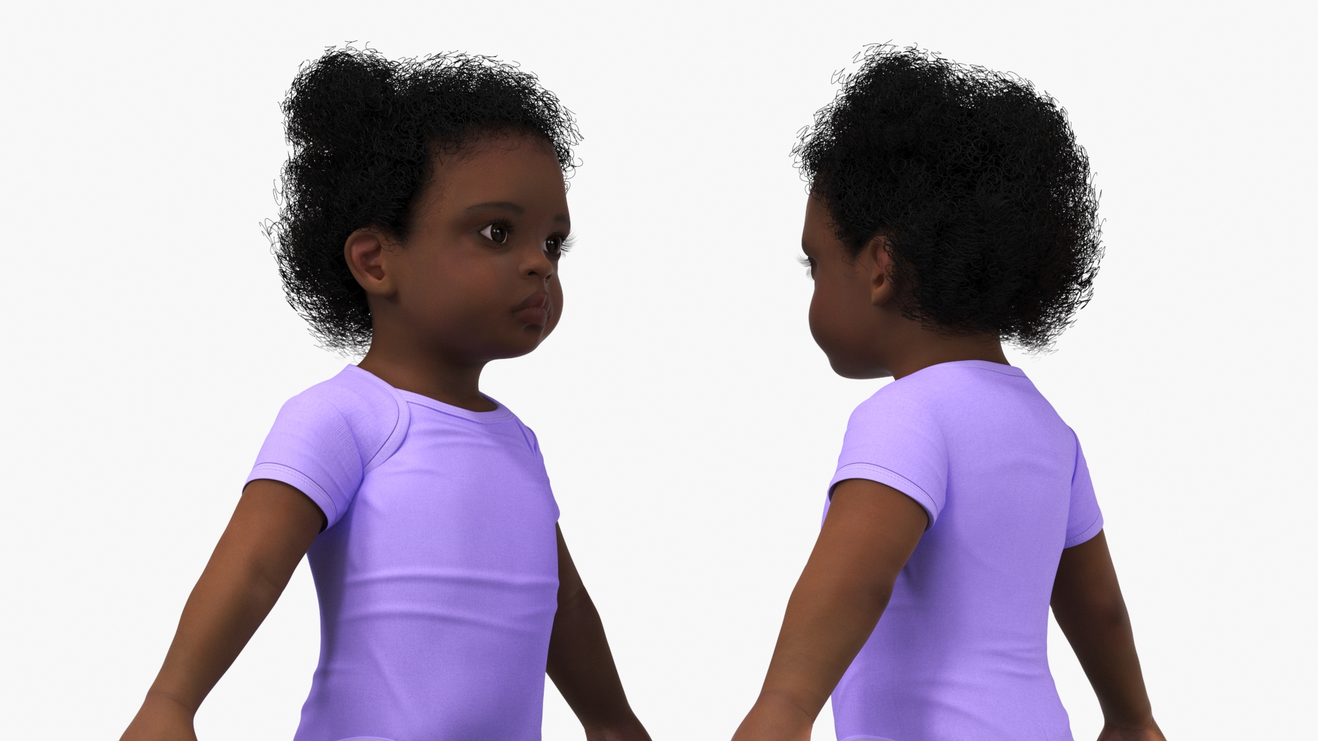 Little Girl Light Black Skin in Bodysuit Rigged 3D