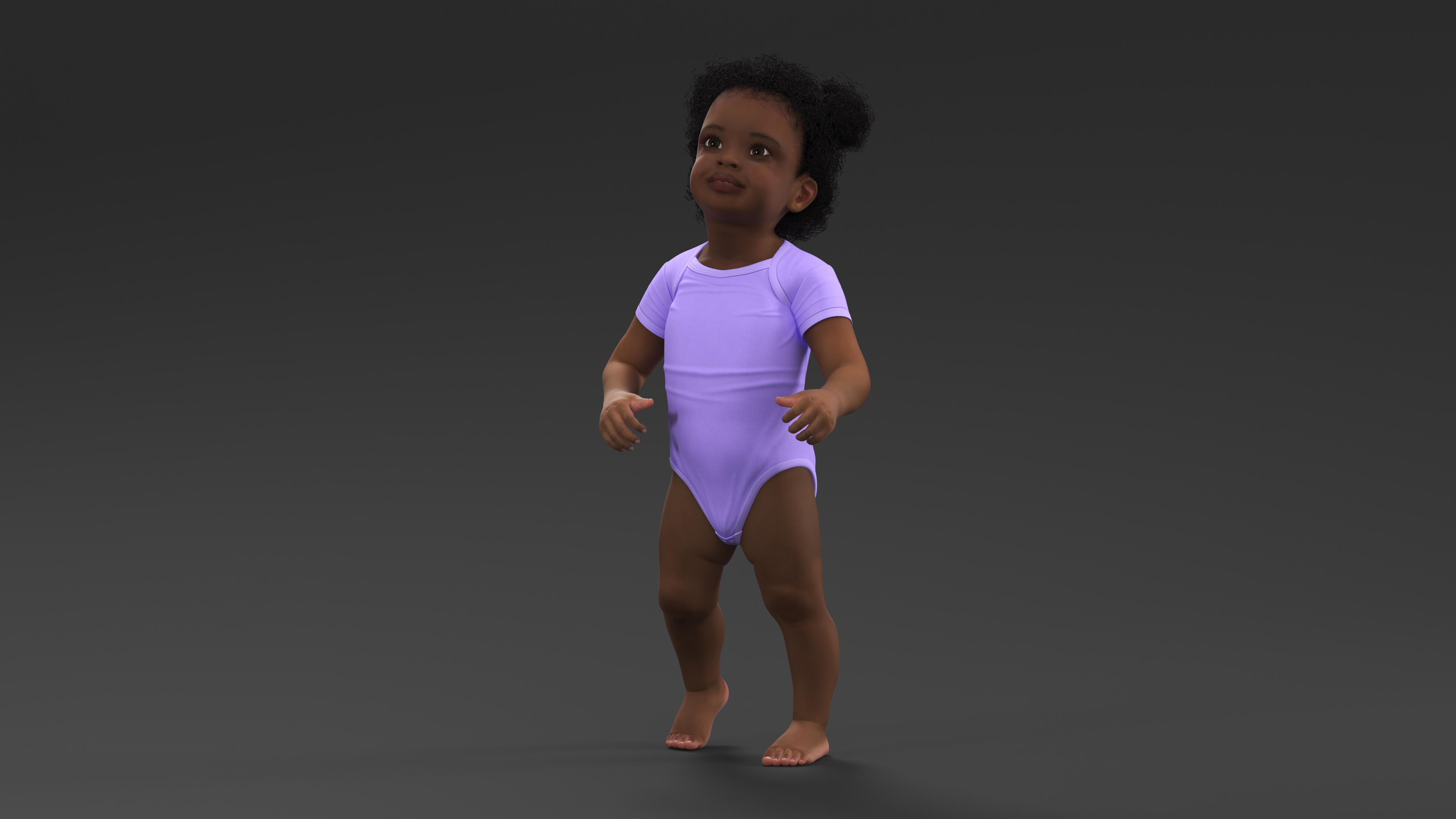 Little Girl Light Black Skin in Bodysuit Rigged 3D