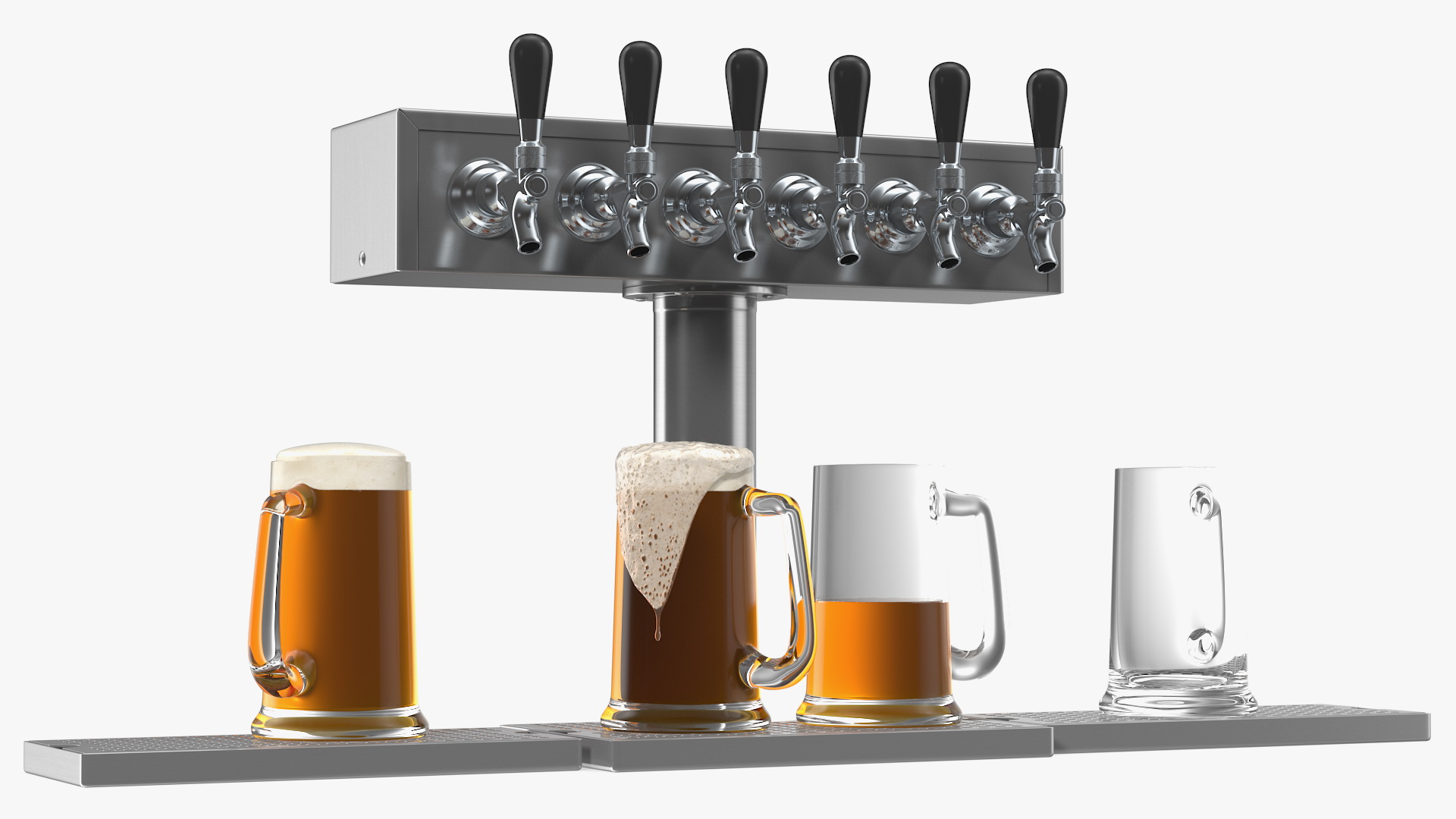 3D T Style Pedestal Draft Beer Tower with Beer Mugs model