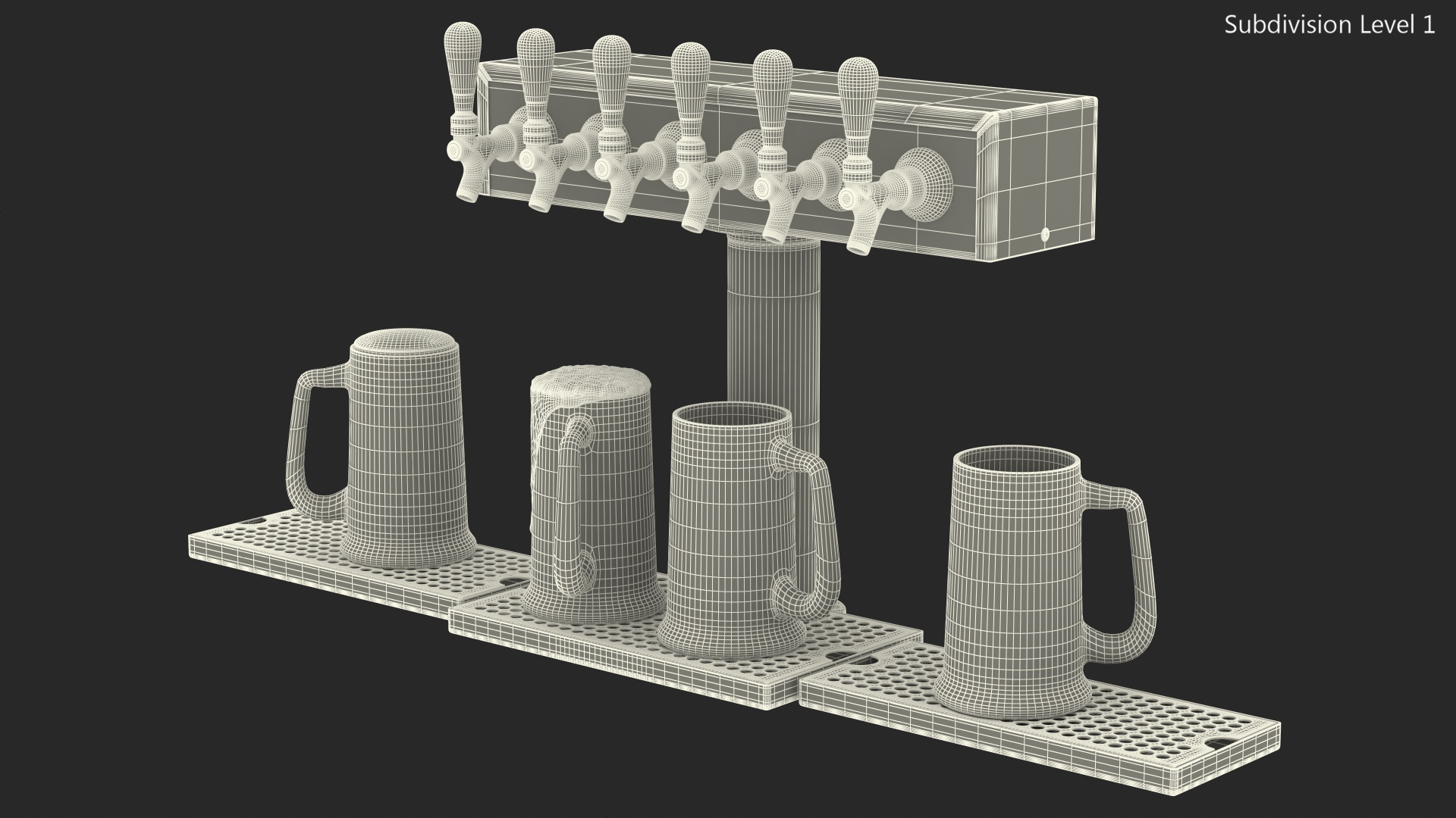 3D T Style Pedestal Draft Beer Tower with Beer Mugs model