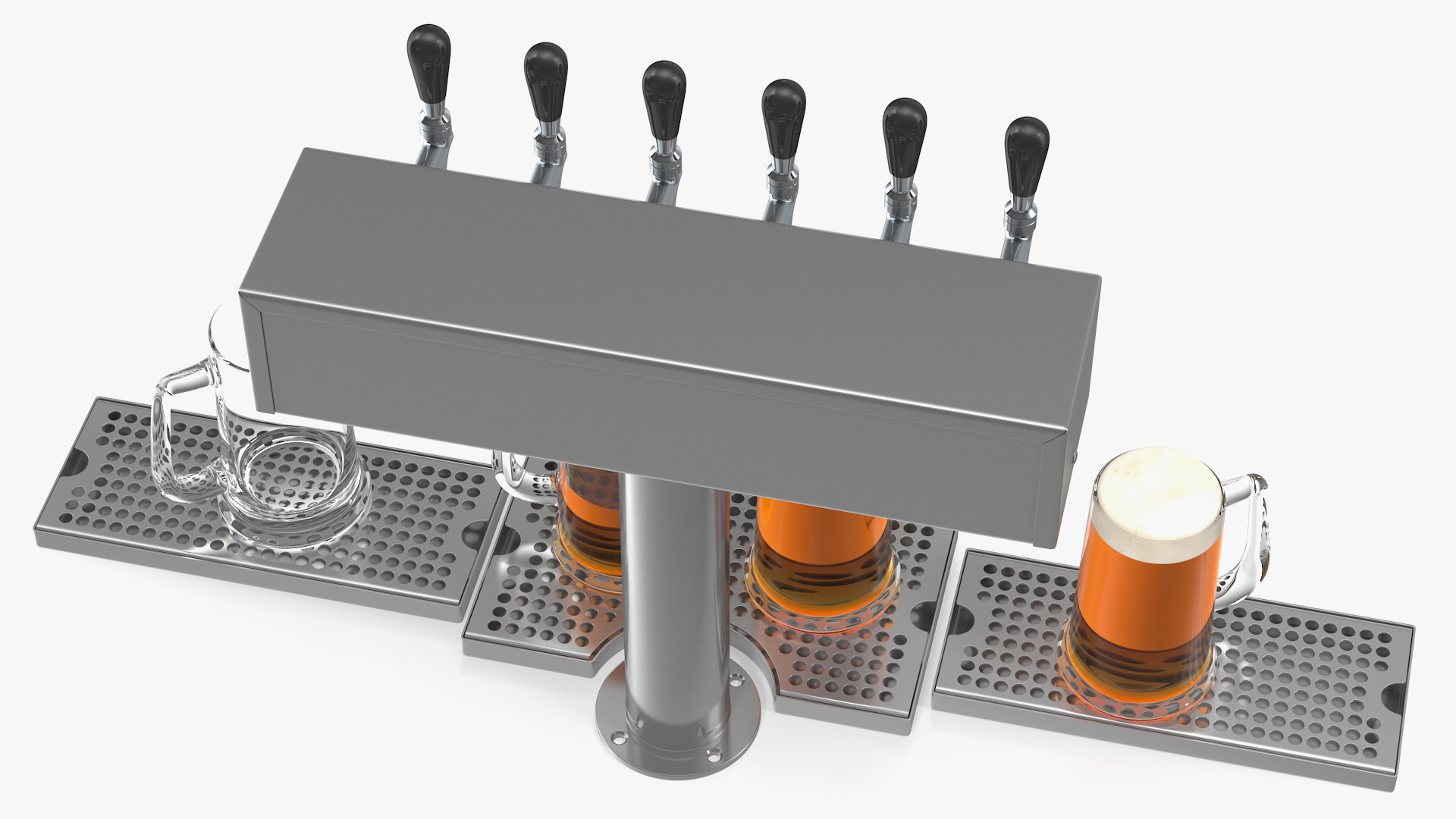 3D T Style Pedestal Draft Beer Tower with Beer Mugs model