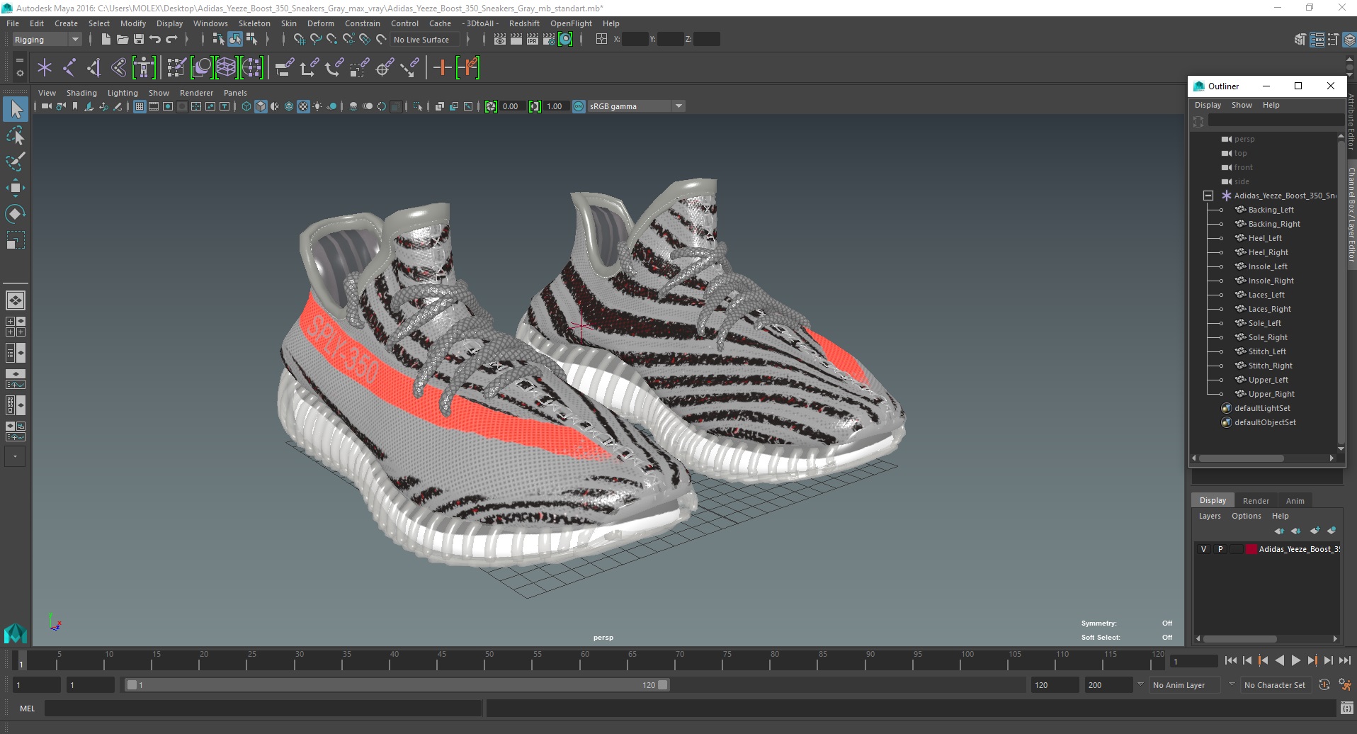 3D Adidas Yeeze Boost 350 Sneakers Gray