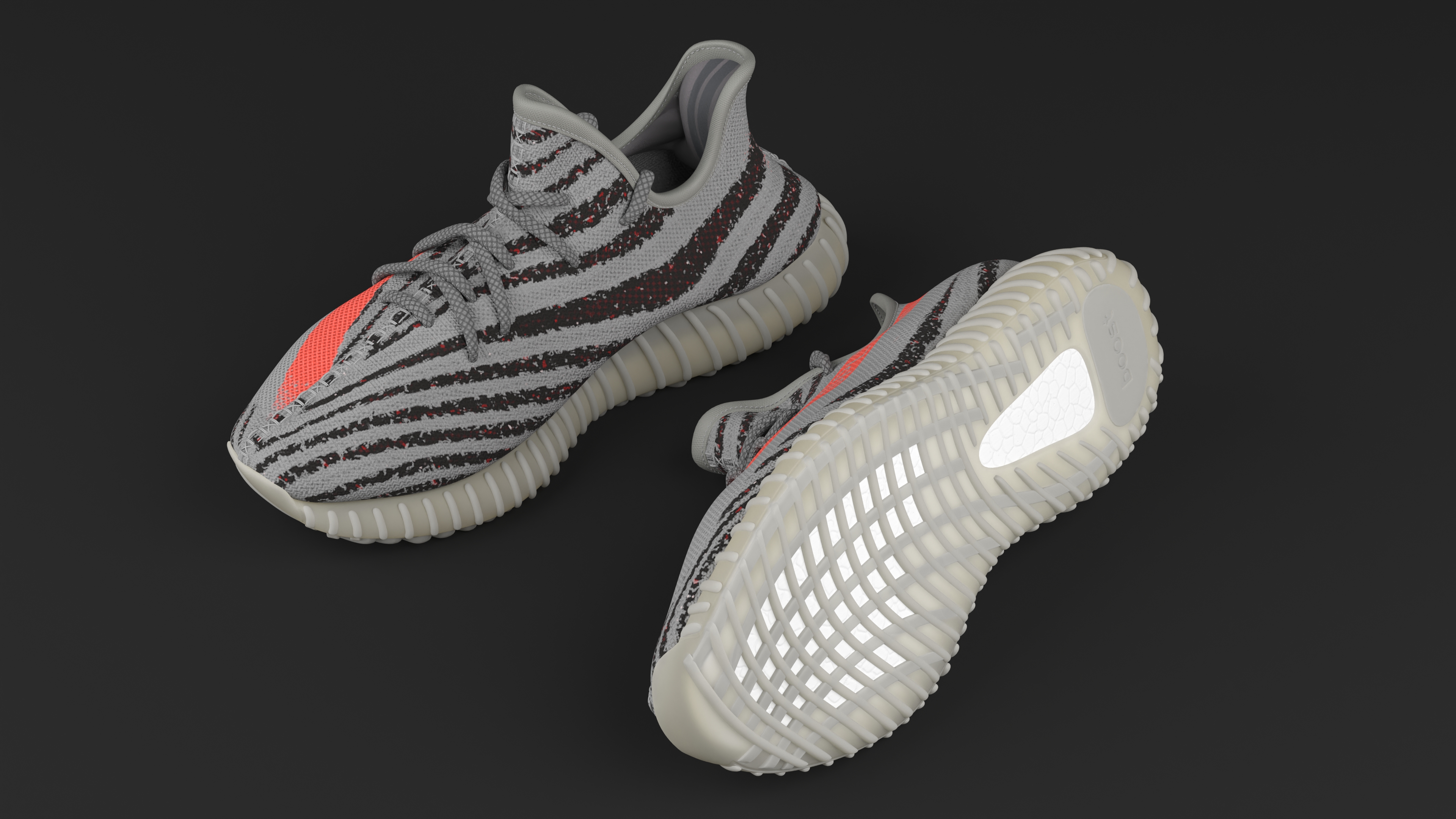 3D Adidas Yeeze Boost 350 Sneakers Gray