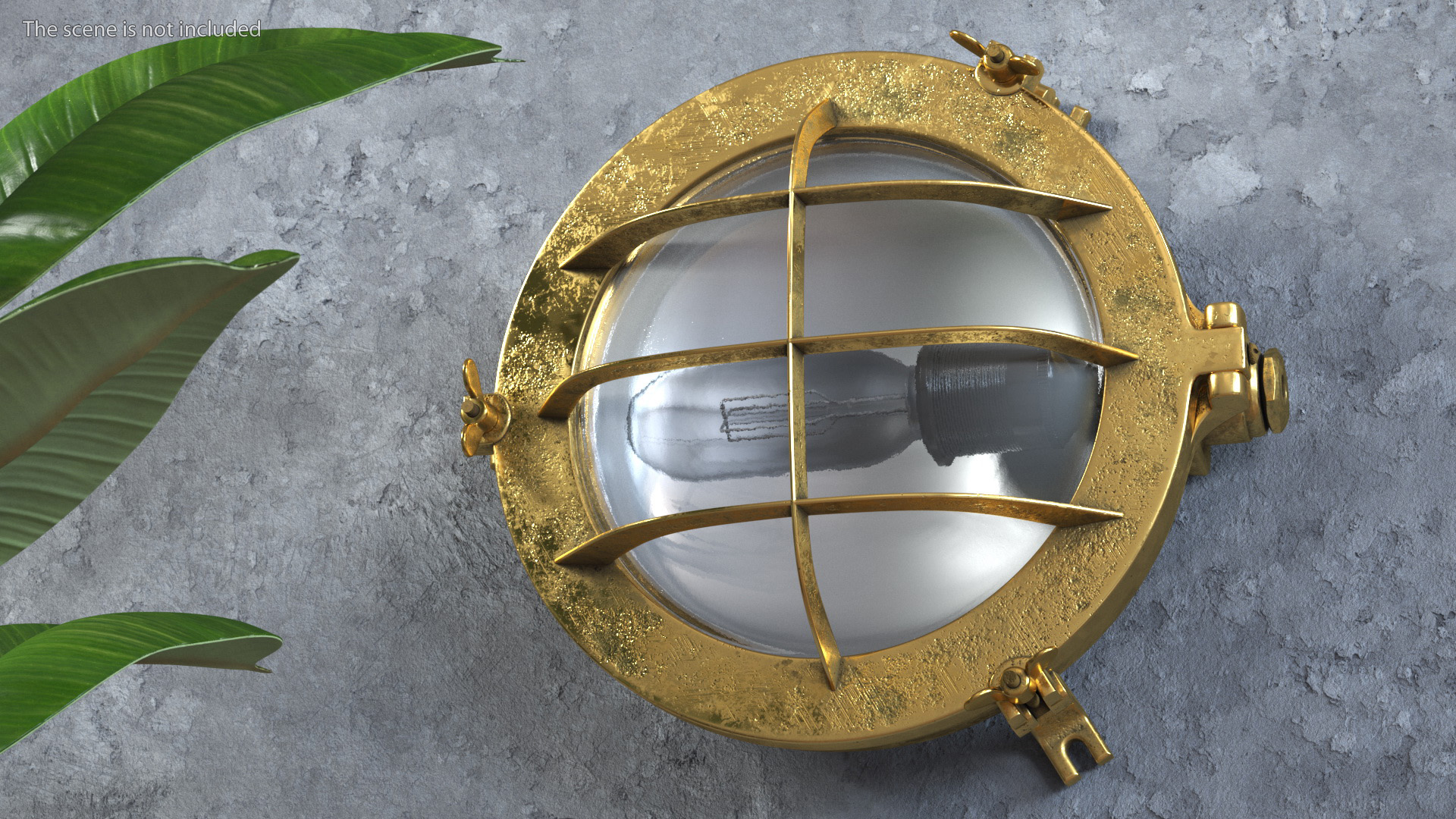 Round Bulkhead Lamp Brass with Clear Glass 3D