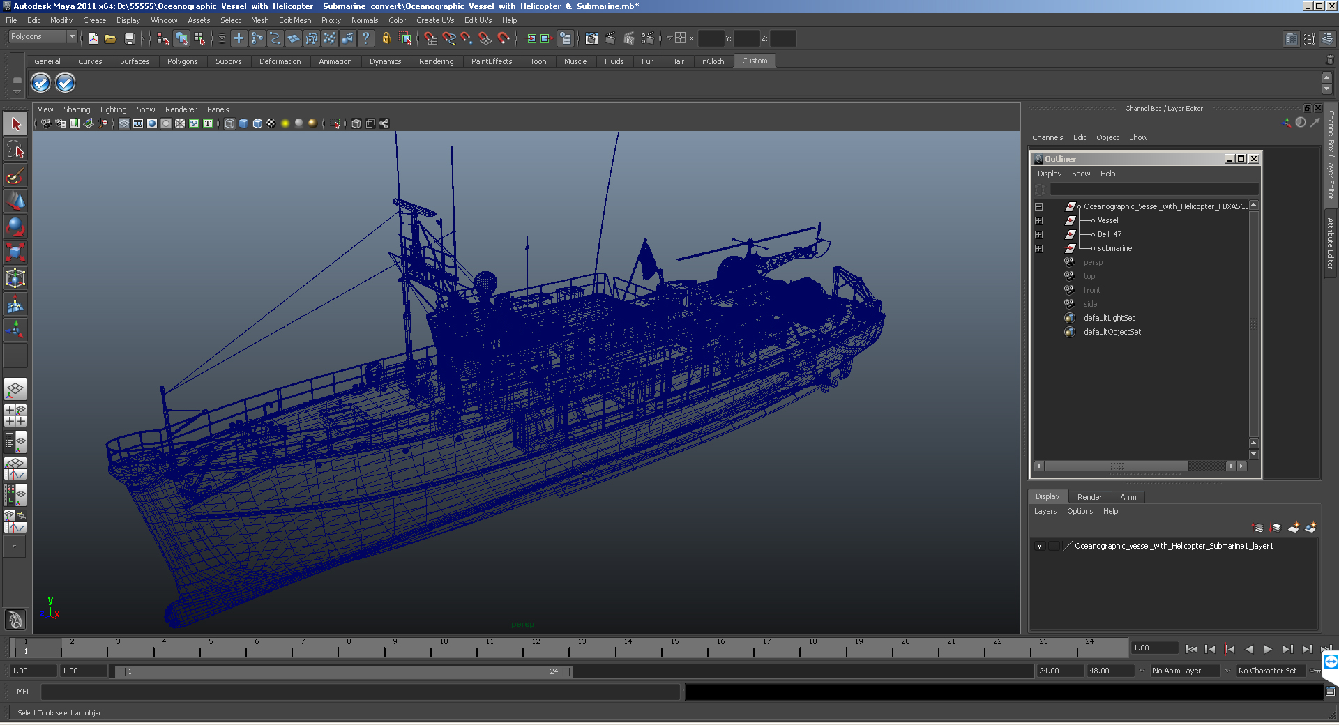 3D model Oceanographic Vessel with Helicopter and Submarine