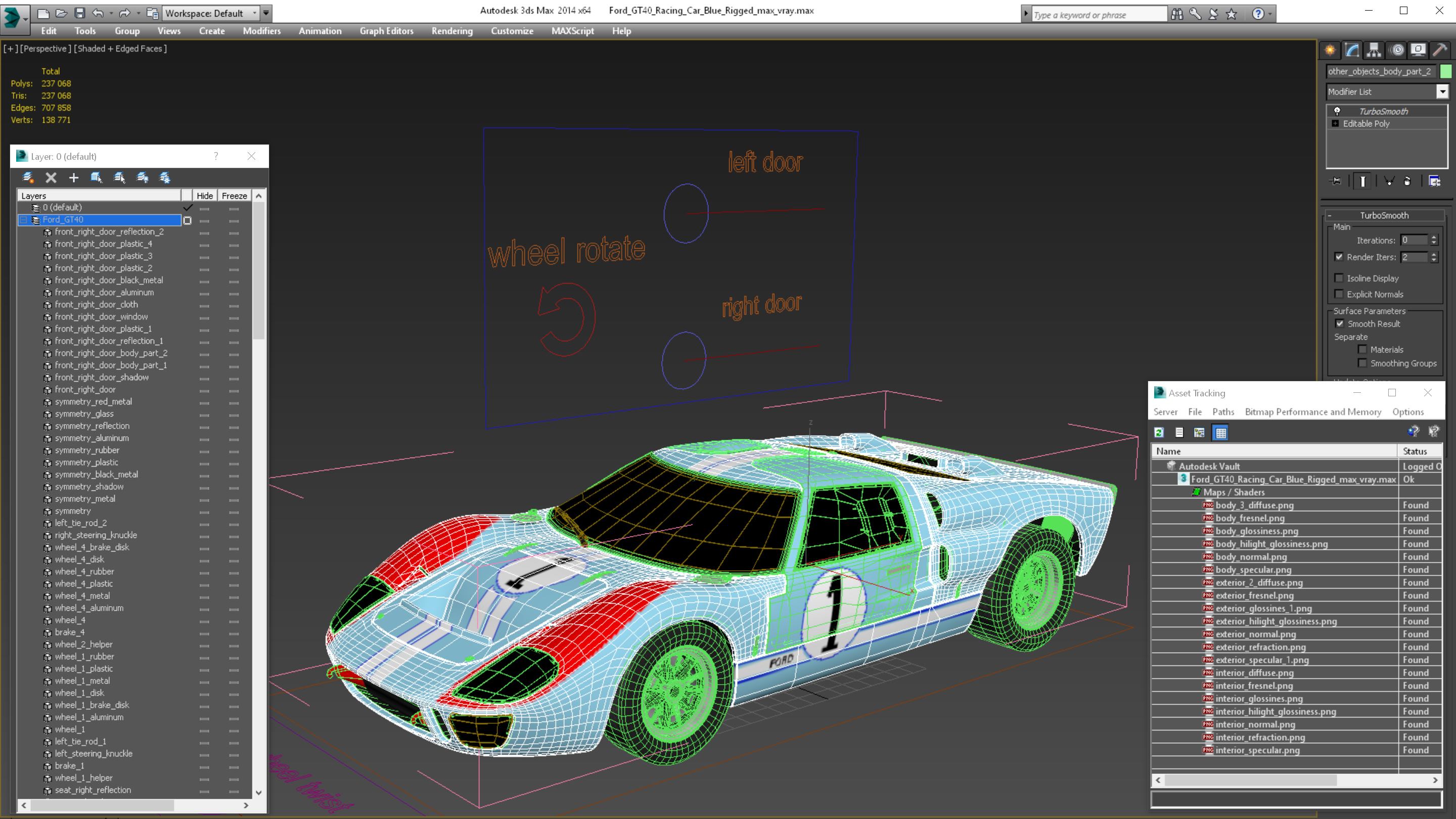 Ford GT40 Racing Car Blue Rigged 3D