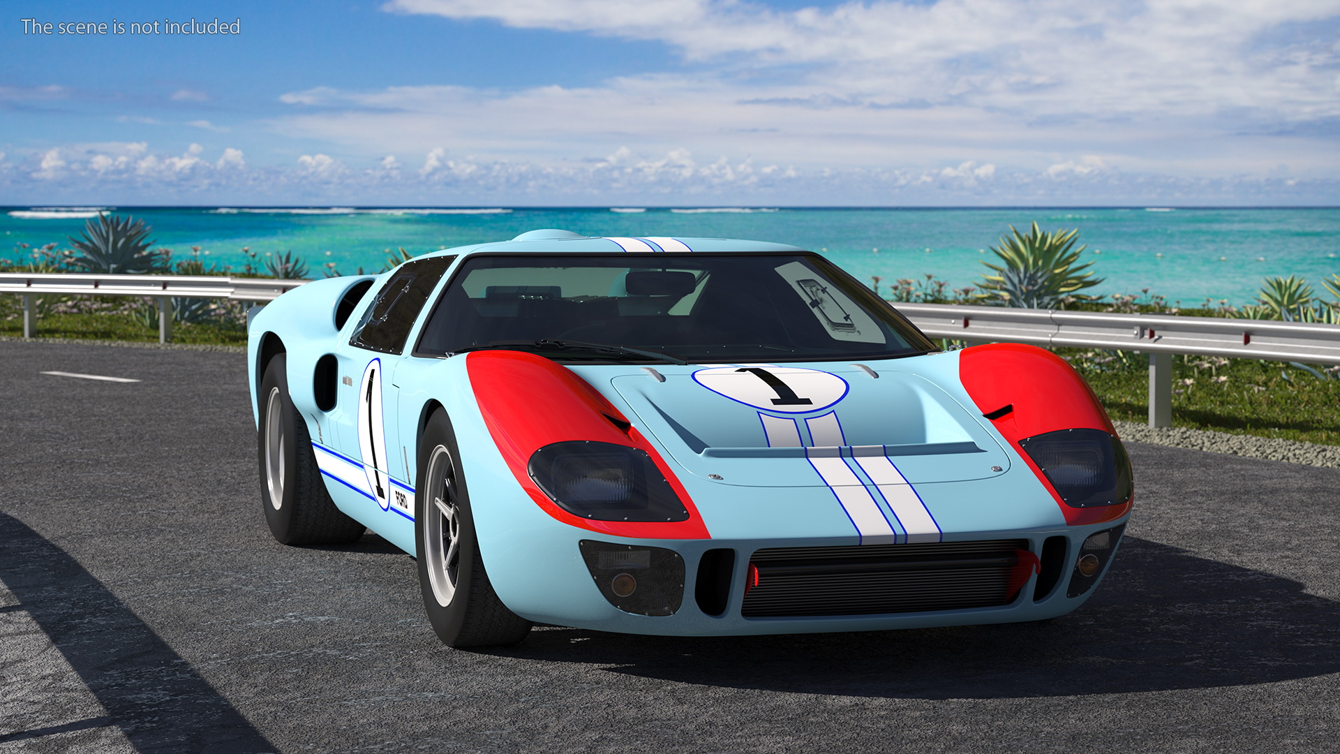 Ford GT40 Racing Car Blue Rigged 3D