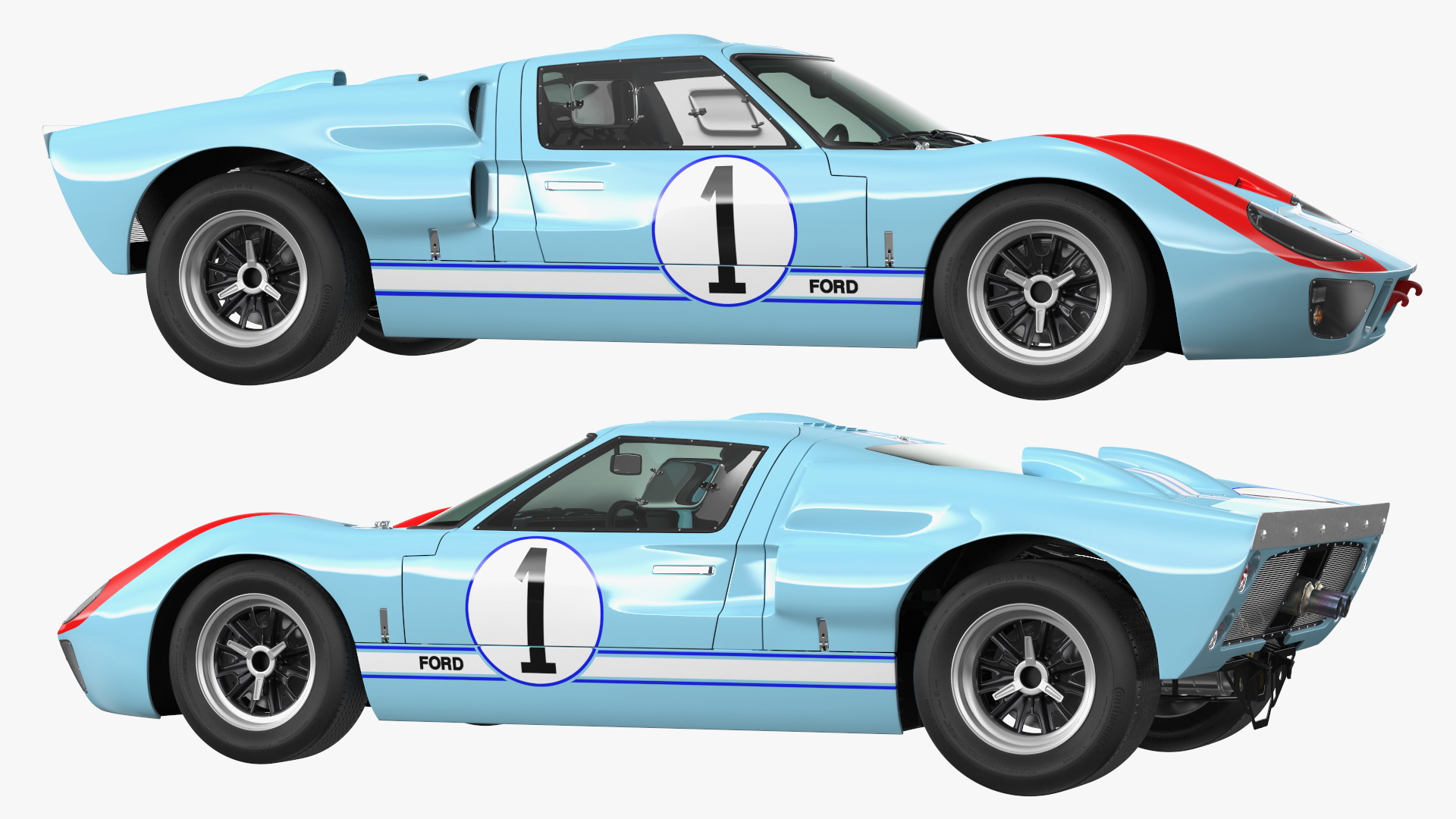 Ford GT40 Racing Car Blue Rigged 3D